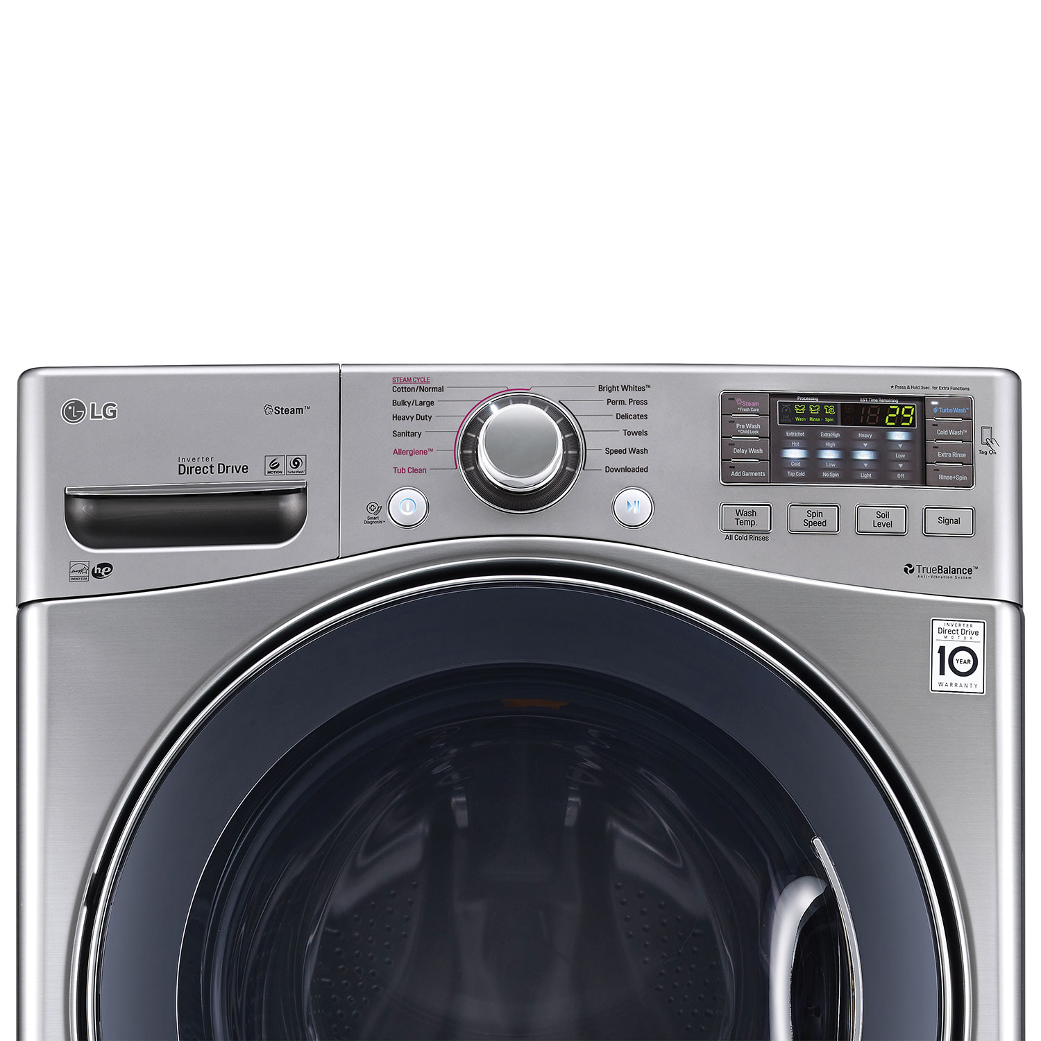 Laveuse à chargement frontal haute efficacité TurboWash de 5,2 pi³ de LG - Argenté
