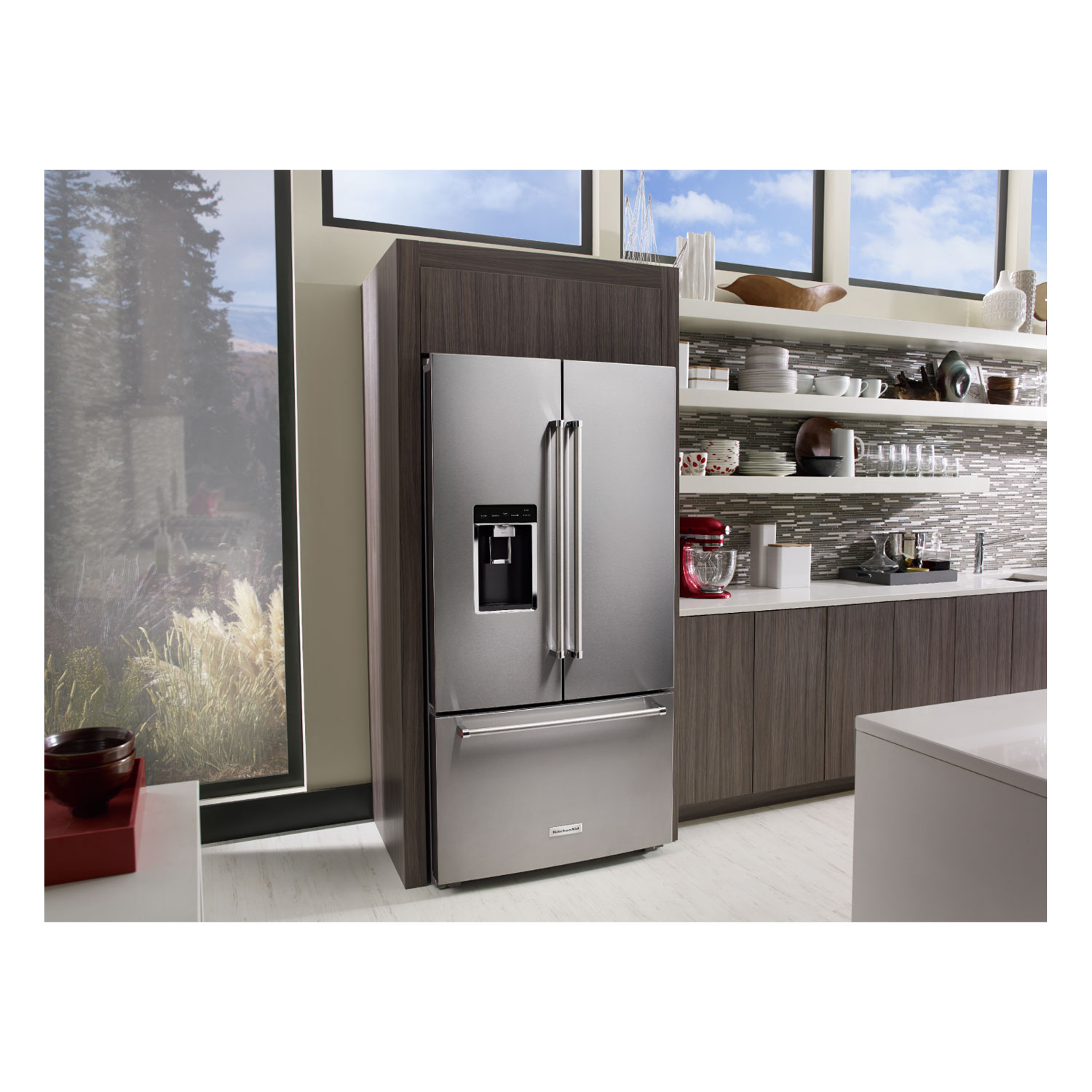 KitchenAid 36" 23.8 Cu. Ft. Counter-Depth French Door Refrigerator with Water & Ice Dispenser - Stainless Steel