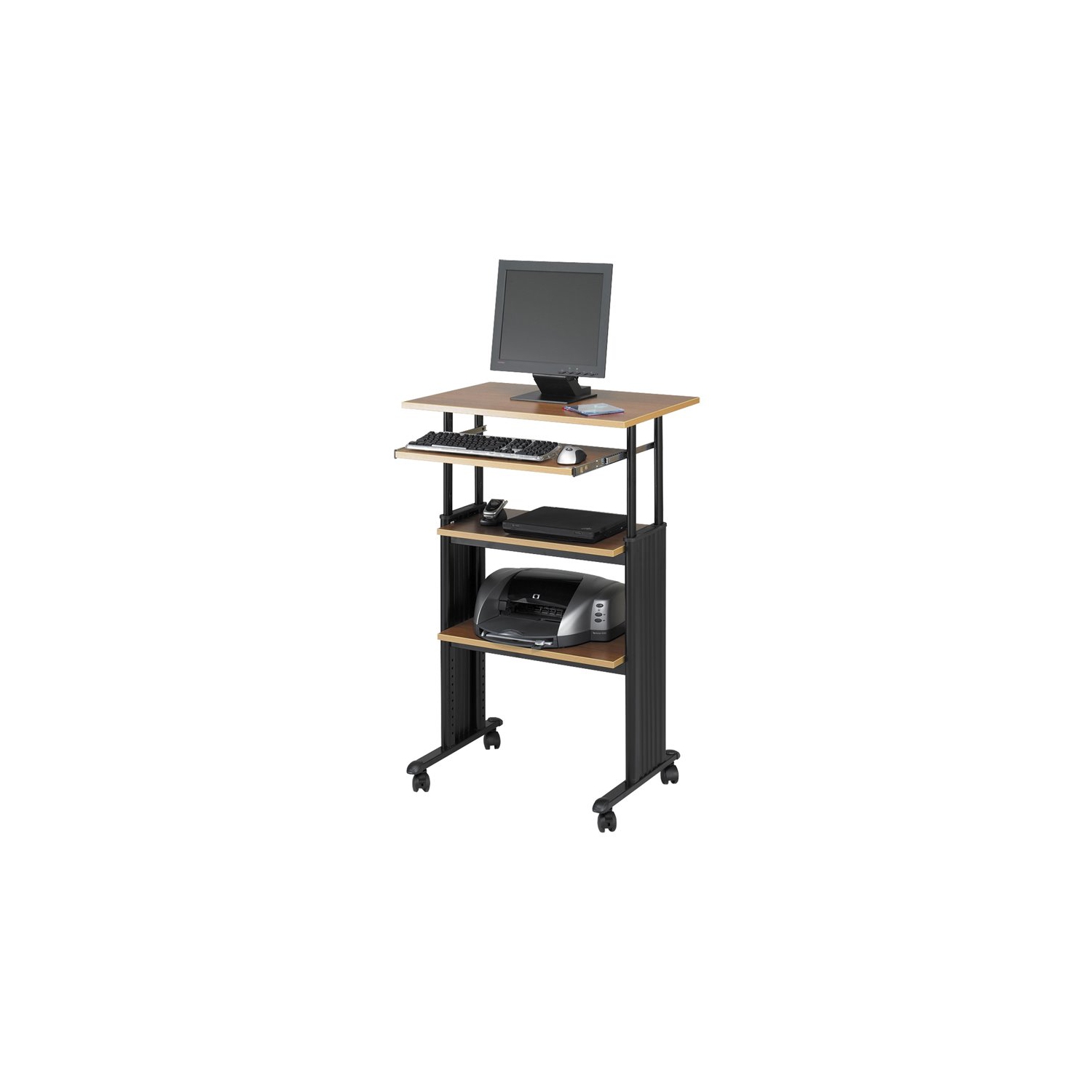 Safco MÜV Standing Height Adjustable Wood Workstation in Medium Oak