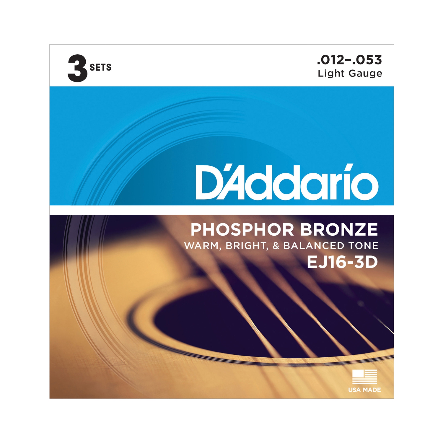 D'Addario EJ16 Phosphor Bronze Acoustic Guitars Strings - Light, 12-53