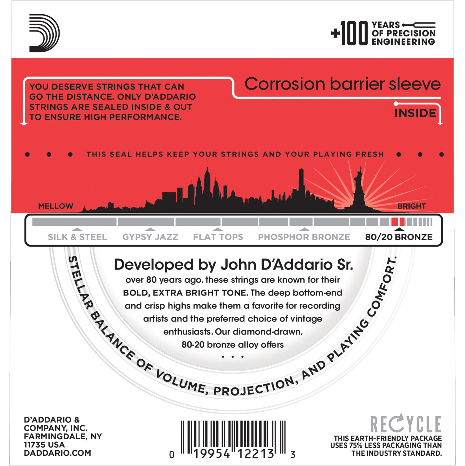 D'Addario EJ12 80/20 Bronze Acoustic Guitars Strings - Light 13-56