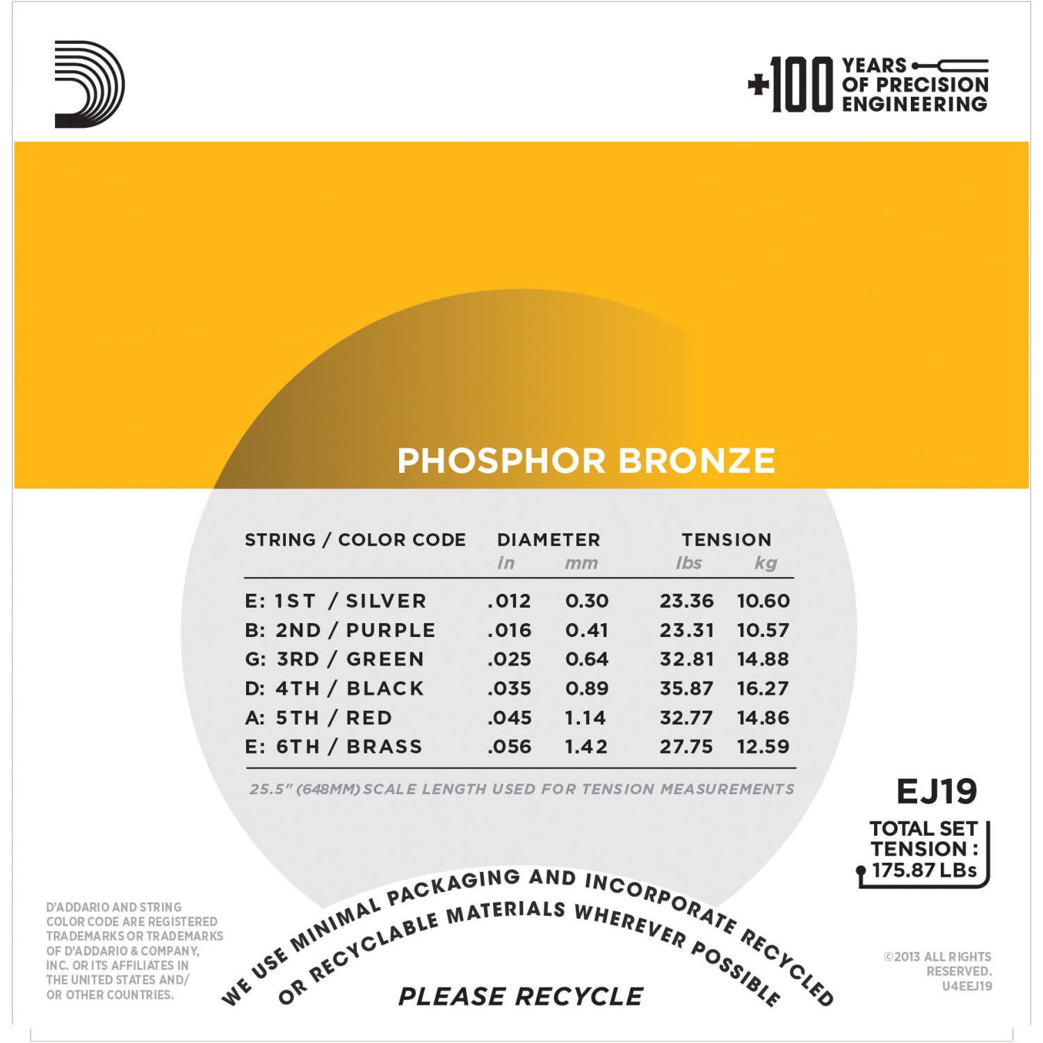 D'Addario EJ19 Phosphor Bronze Bluegrass Acoustic Guitars Strings - Hybrid 12-56