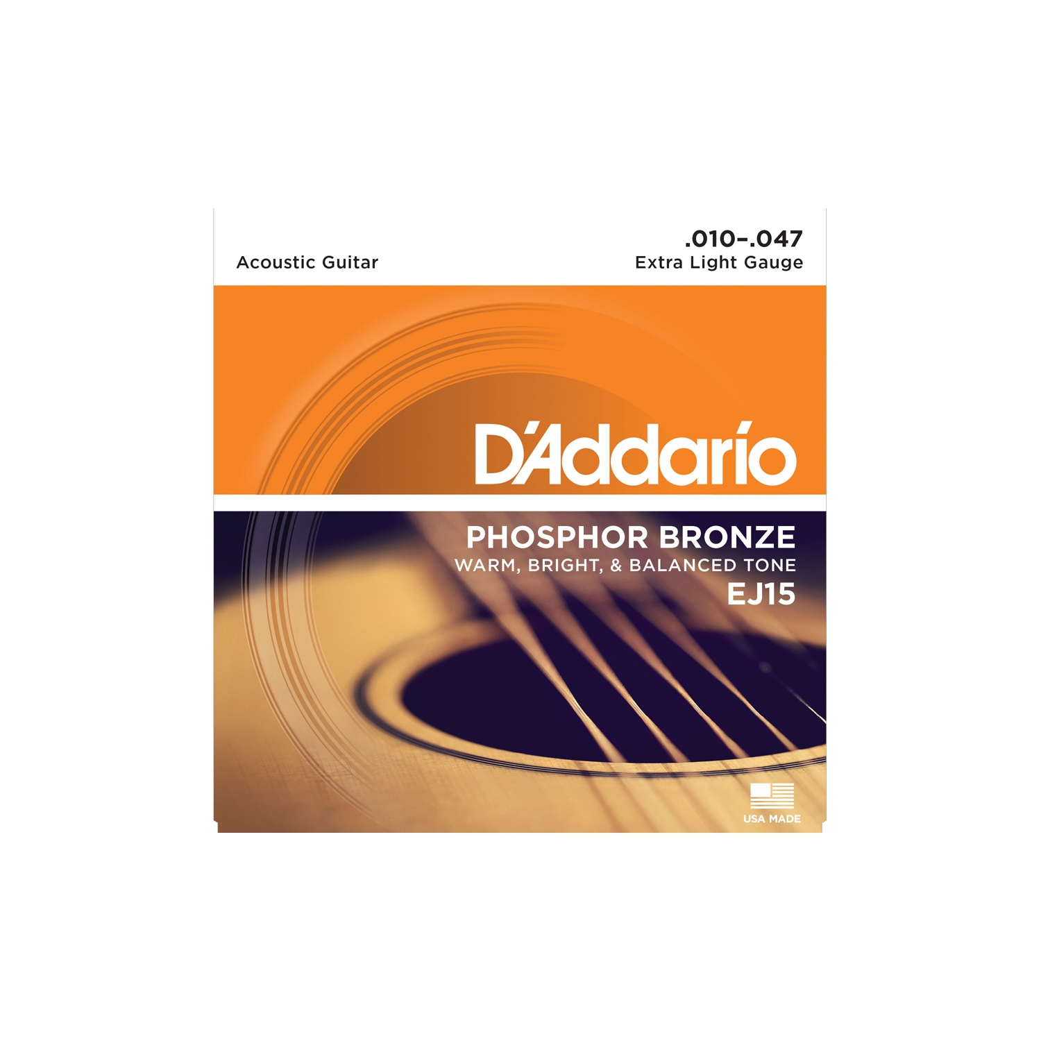 Cordes de guitare acoustique en bronze phosphoreux EJ15 d’Addario - très léger 10-47
