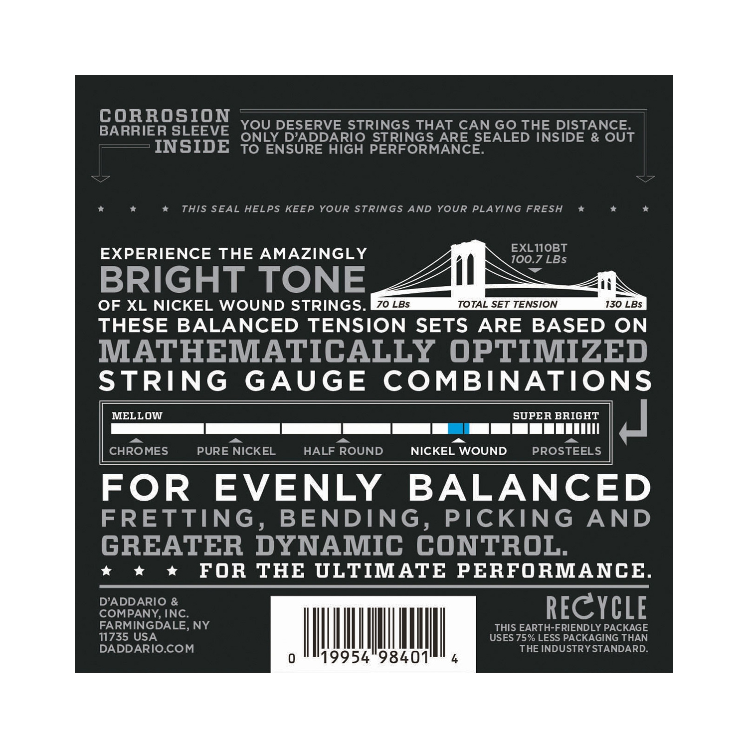 D'Addario EXL110BT Nickel Wound Electric Guitar Strings - Balanced Tension 10-46