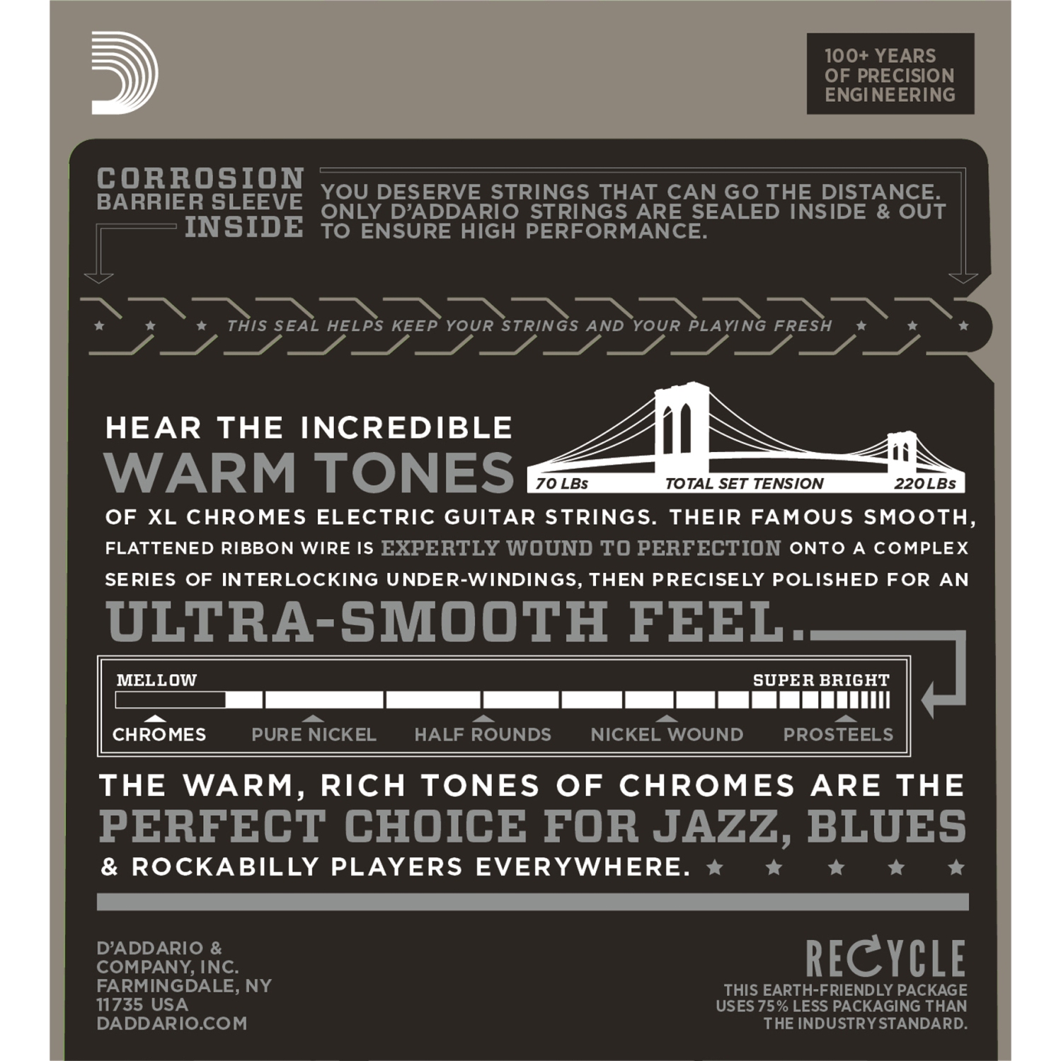 D'Addario ECG23 Chromes Flat Wound Electric Guitar Strings - Extra Light 10-48