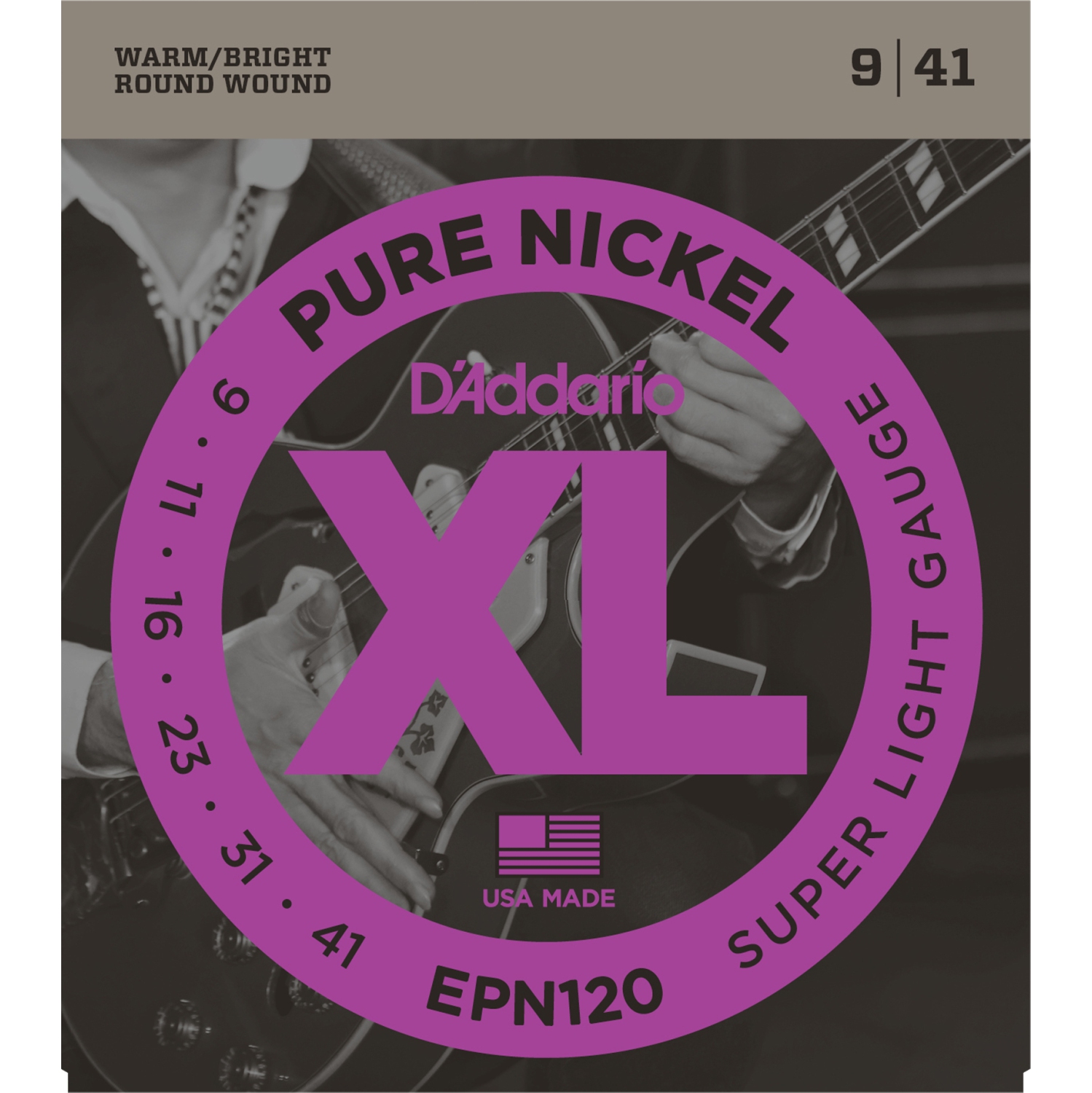D'Addario EPN120 Pure Nickel Electric Guitar Strings - Super Light 9-41