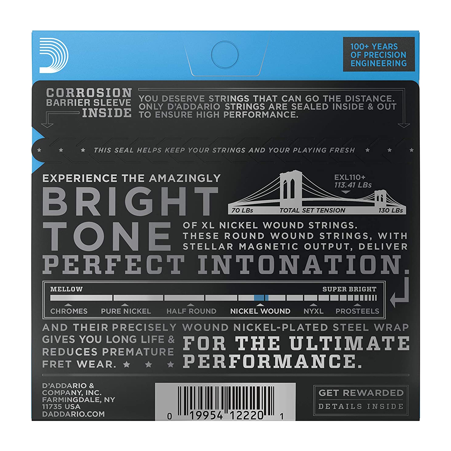 D'Addario EXL110+ Nickel Wound Electric Guitar Strings - Regular Light Plus 10.5-48