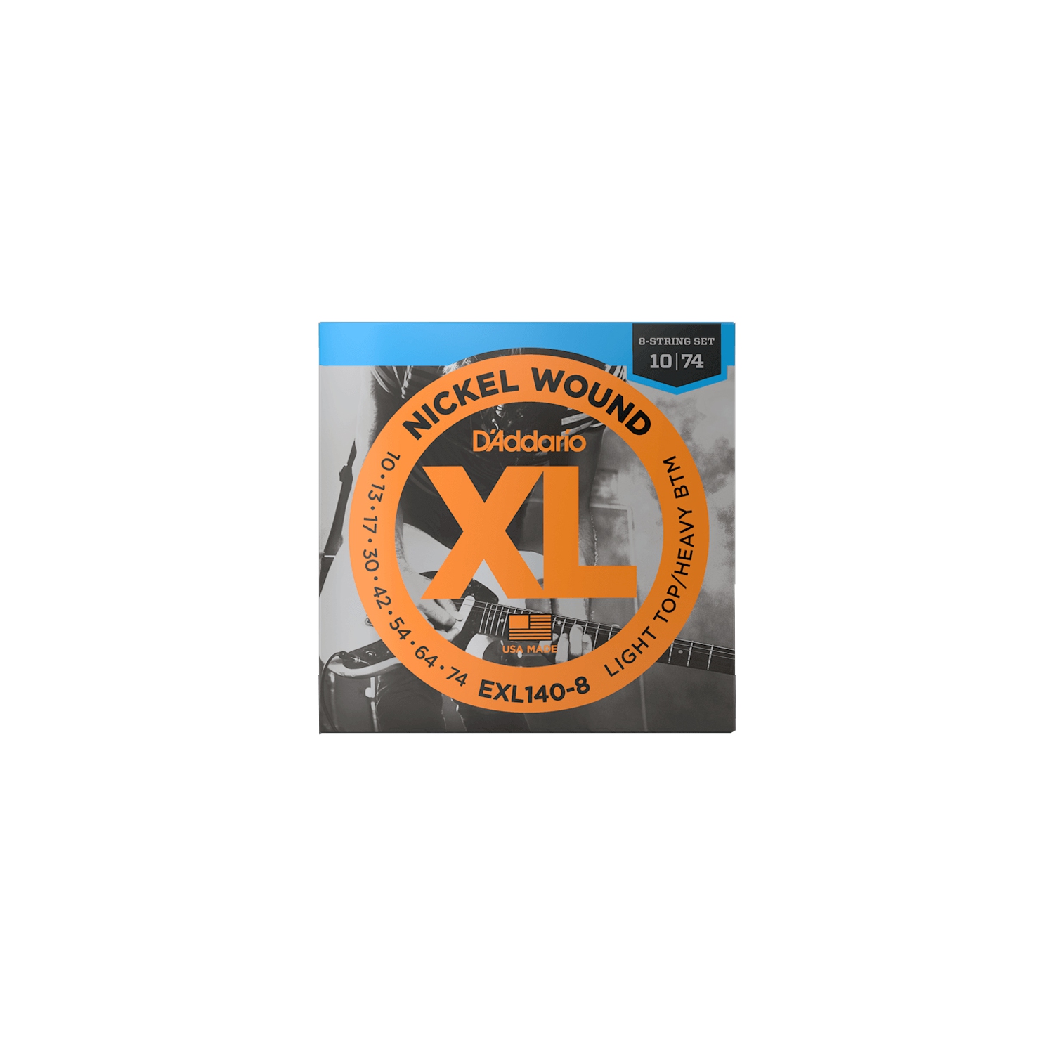 D'Addario EXL140-8 Nickel Wound 8-String Electric Guitar Strings - Light Top/Heavy Bottom 10-74