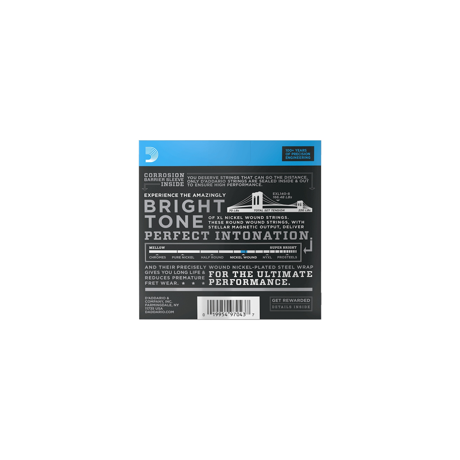 D'Addario EXL140-8 Nickel Wound 8-String Electric Guitar Strings - Light Top/Heavy Bottom 10-74