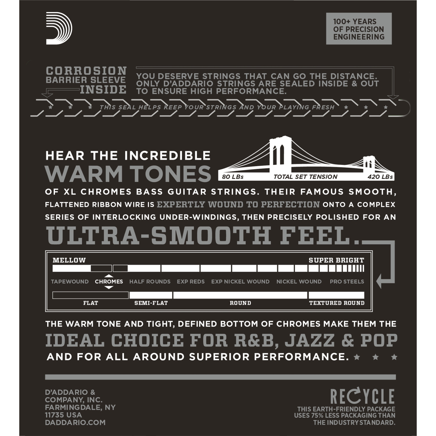 D'Addario ECB81-5 Chromes 5-String Bass Guitar Strings - Regular Light Long Scale