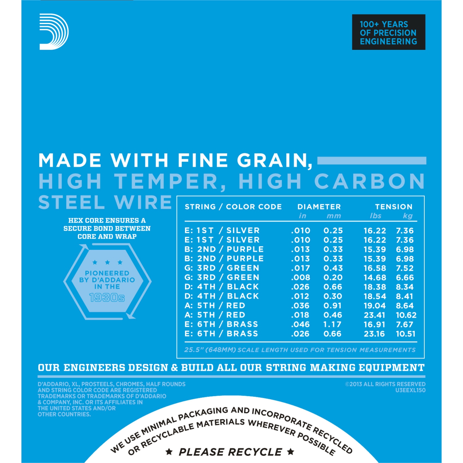 12 cordes de guitare électrique en nickel enroulé EXL150 d’Addario - clair régulier 10-46