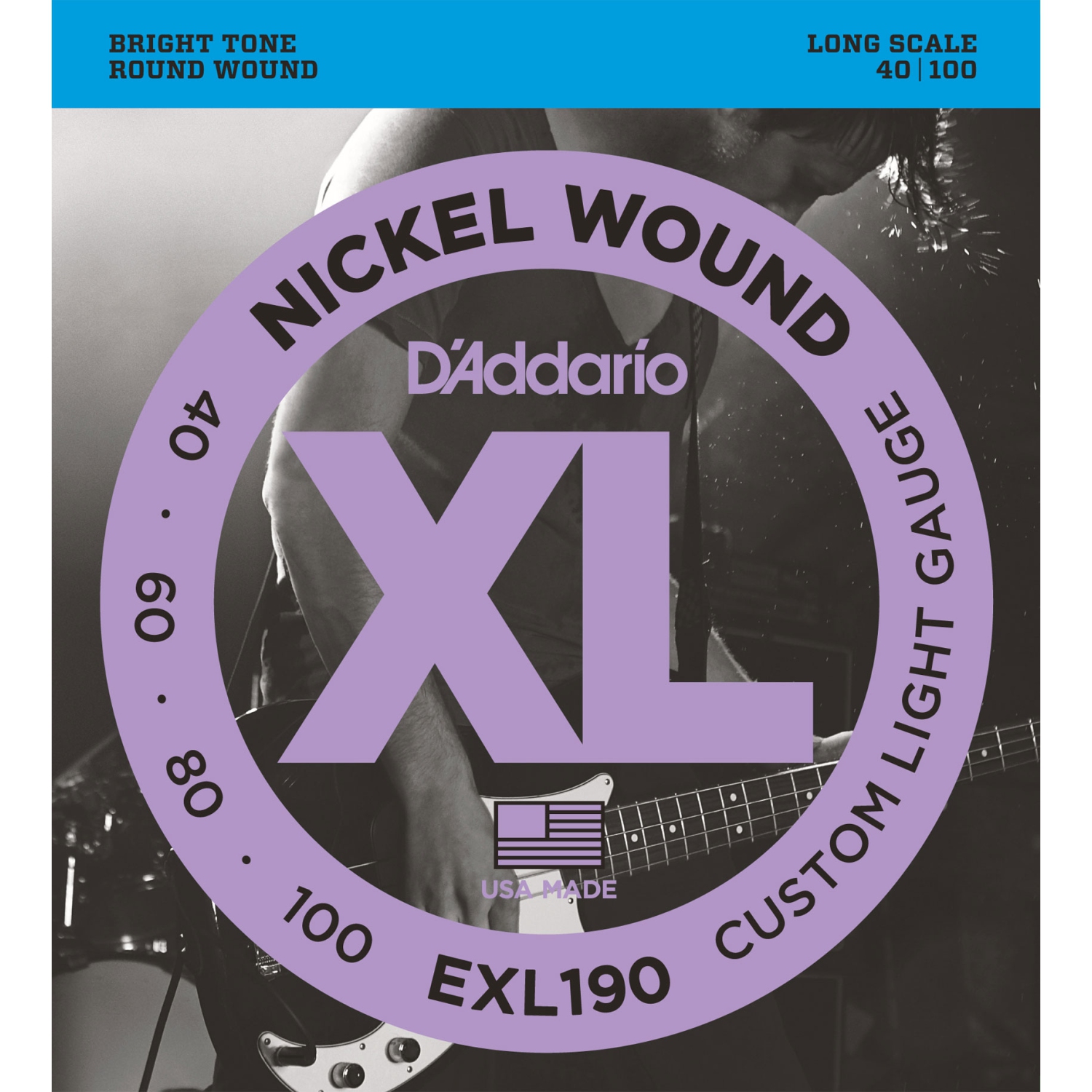 D'Addario EXL190 Nickel Wound Bass Guitar Strings - Custom Light 40-100 Long Scale