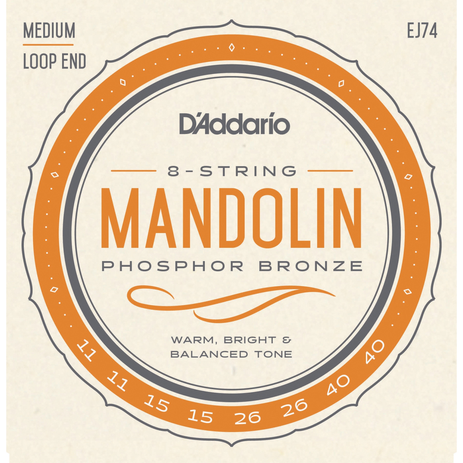 D’Addario J74 Cordes de mandoline en bronze phosphore - Medium 11-40