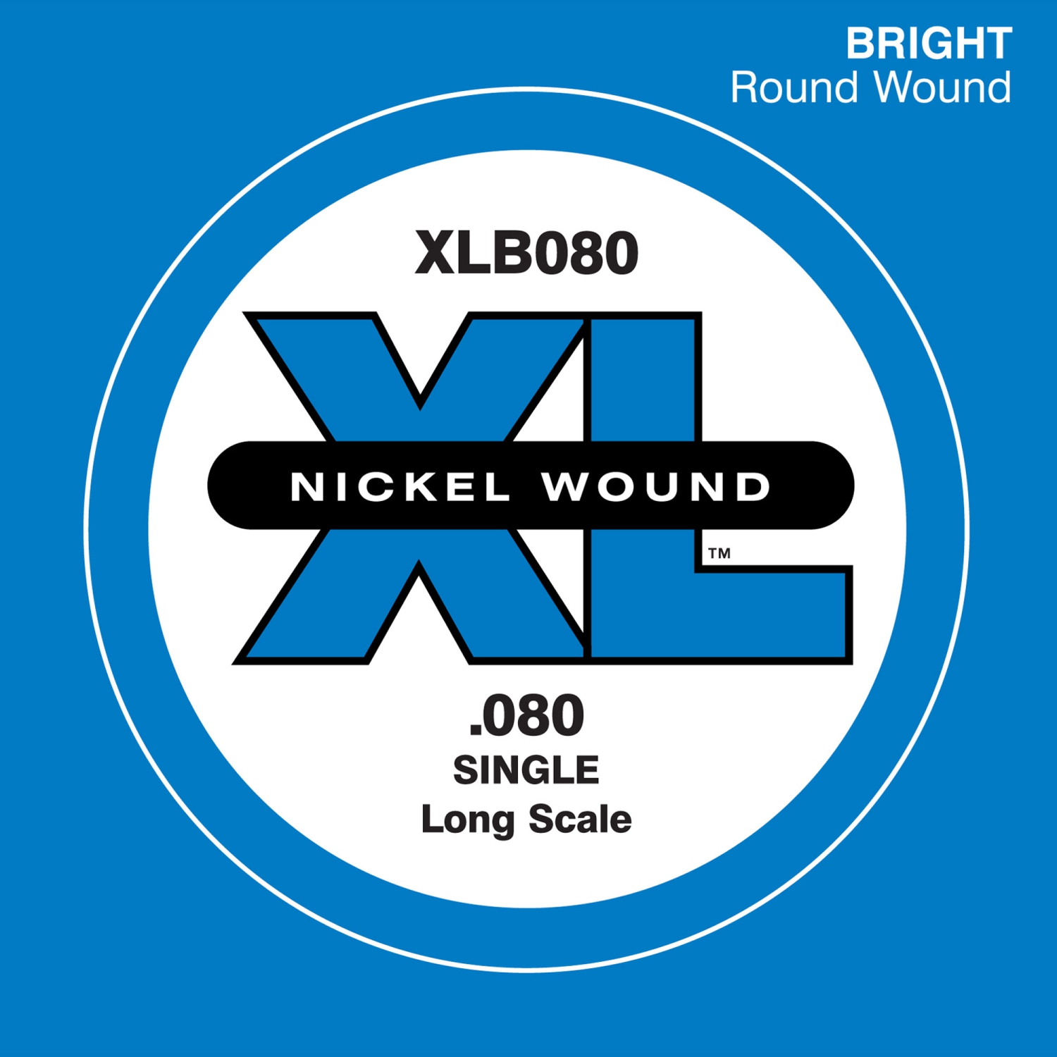 D'Addario XLB080 XL Nickel Wound Bass Guitar Single String - .080 Gauge Long Scale