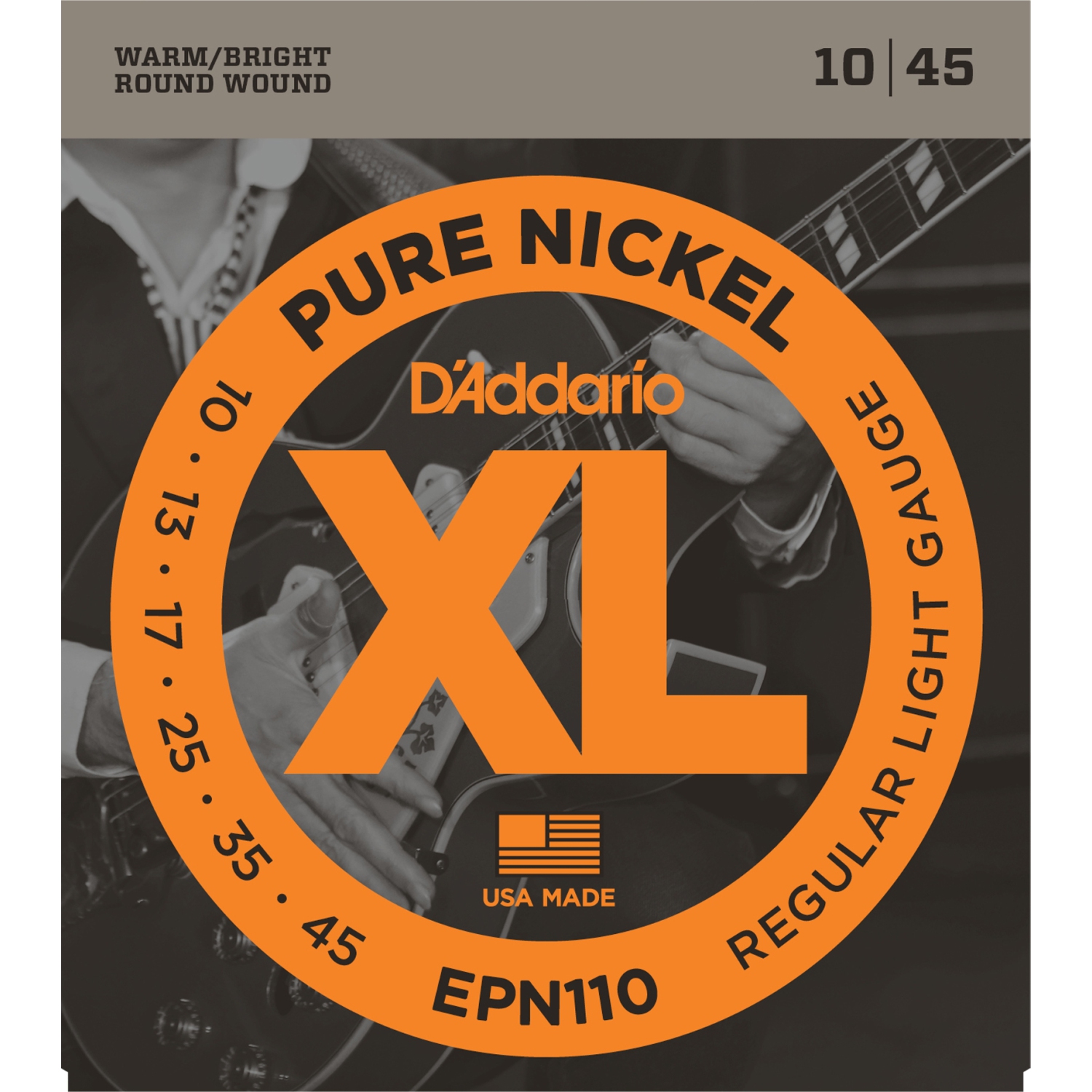 D'Addario EPN110 Pure Nickel Electric Guitar Strings - Regular Light 10-45