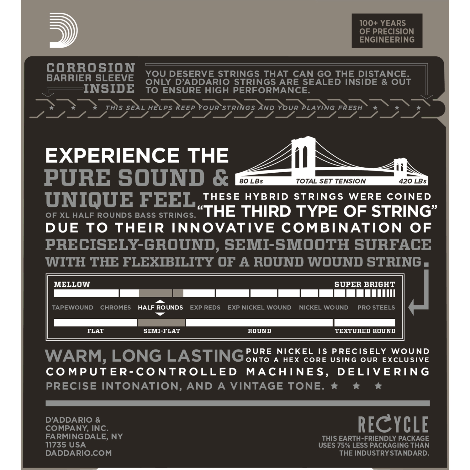 D'Addario ENR71 Half Rounds Bass Guitar Strings - Regular Light 45-100 Long Scale