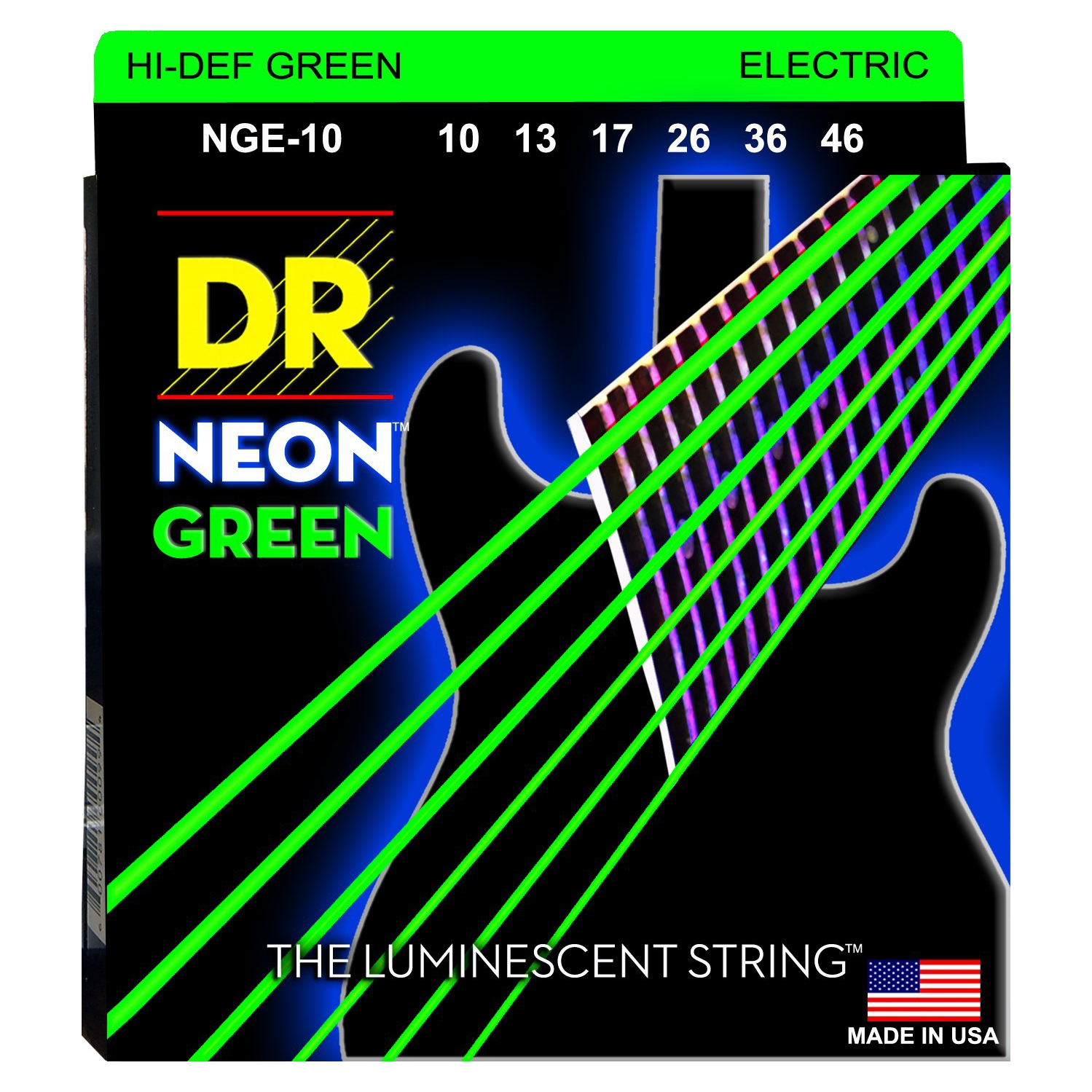 Neon Green Coated Electric Guitar Strings, Medium