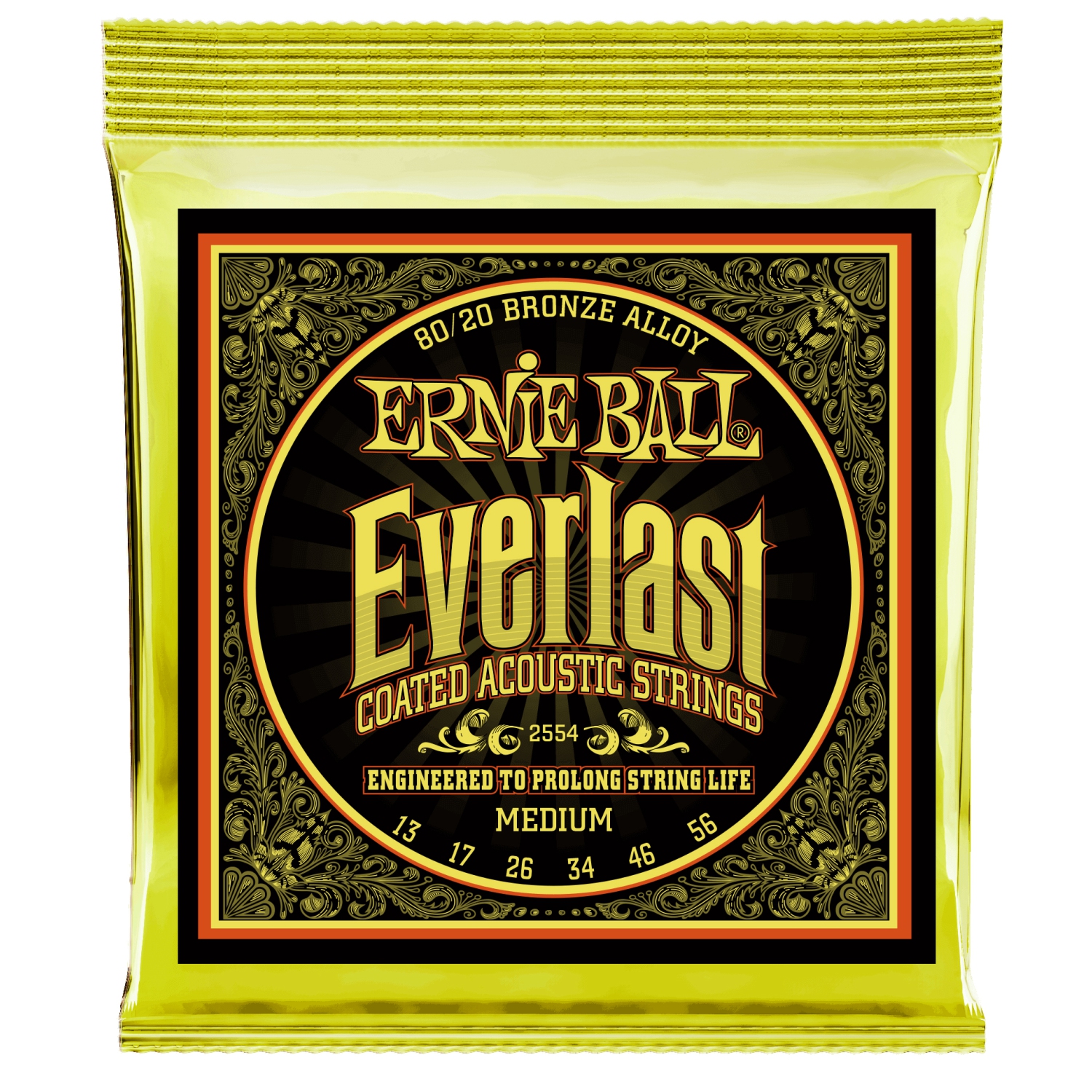 Ernie Ball P02554 Everlast Coated 80/20 Bronze Acoustic Guitar Strings - Medium