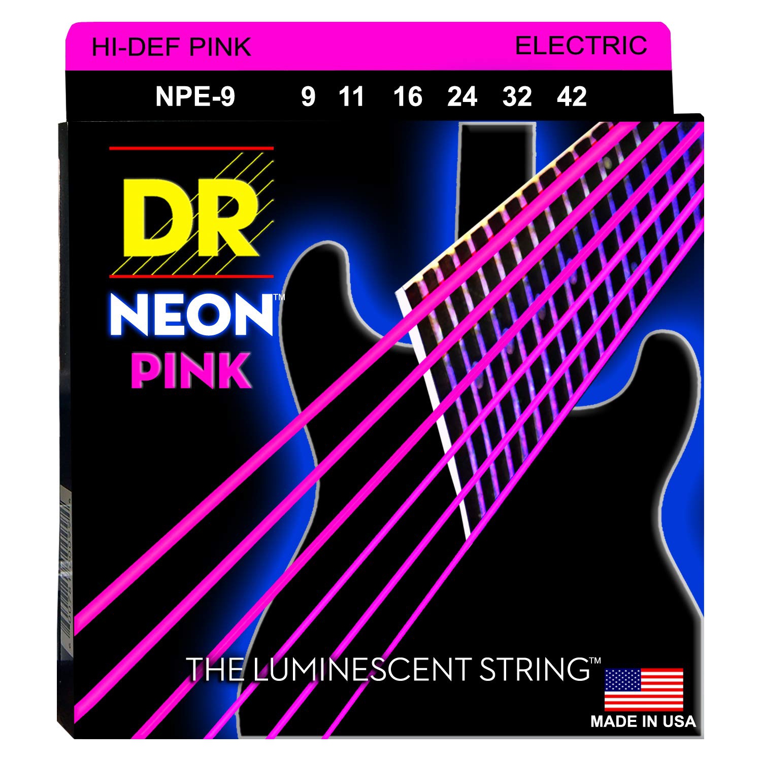 DR Handmade Strings Neon Pink Coated Electric Guitar Strings, Light