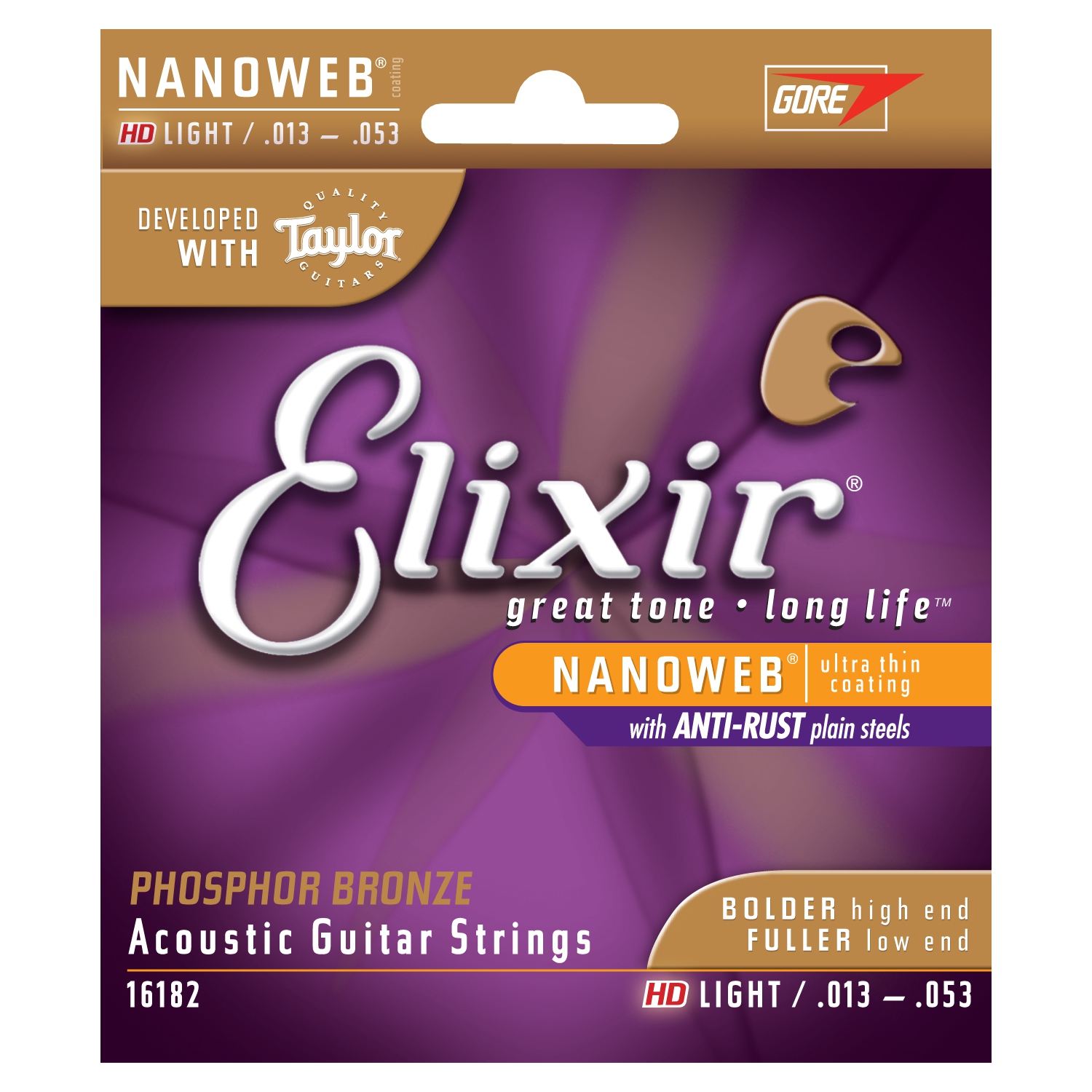 Elixir Nanoweb Phosphor Bronze Acoustic Guitar Strings - HD Light .013 - .053
