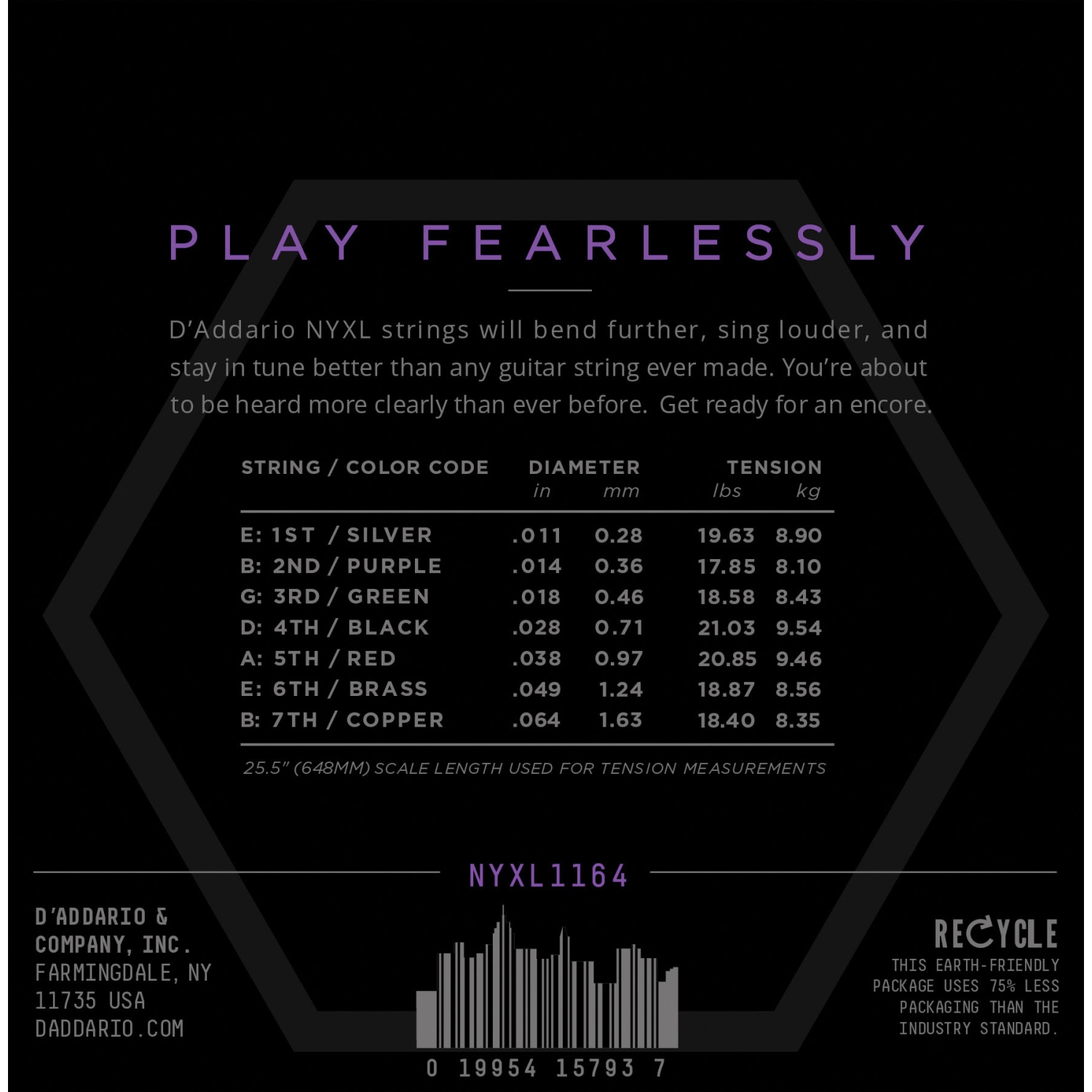 D'Addario NYXL1164 Nickel Wound 7 String Electric Guitar Strings - Medium - 11-64