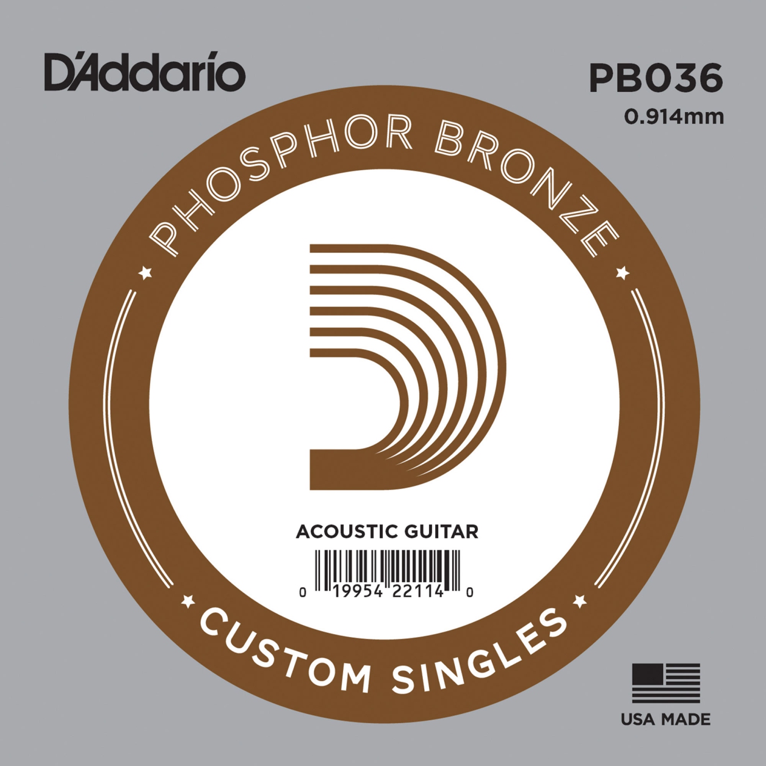 D'Addario PB036 Bulk Phosphor Bronze Wound Guitar Single String - .036 Gauge