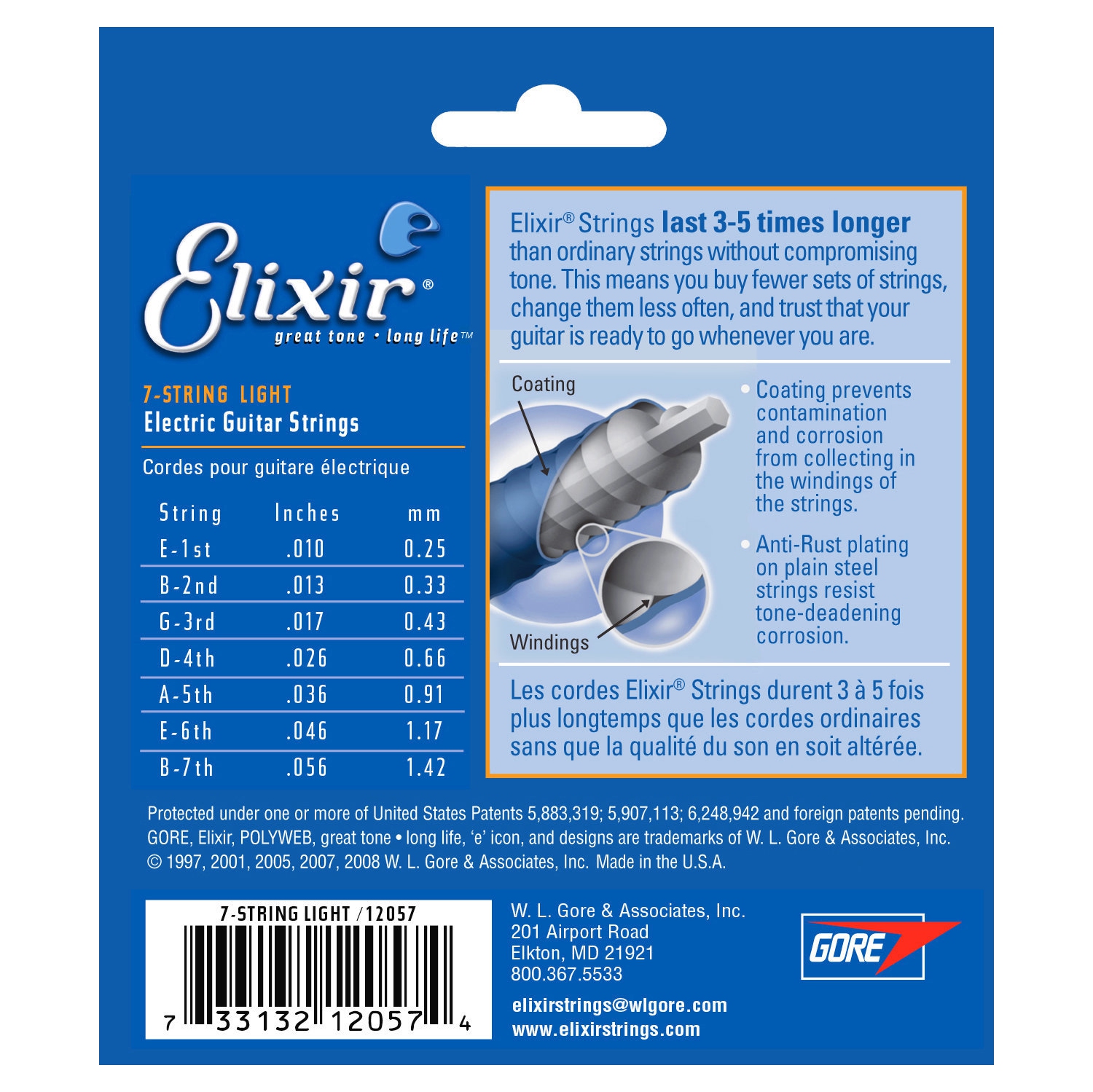 Elixir 7-String Electric Guitar Strings with Nanoweb Coating - Light 10-46