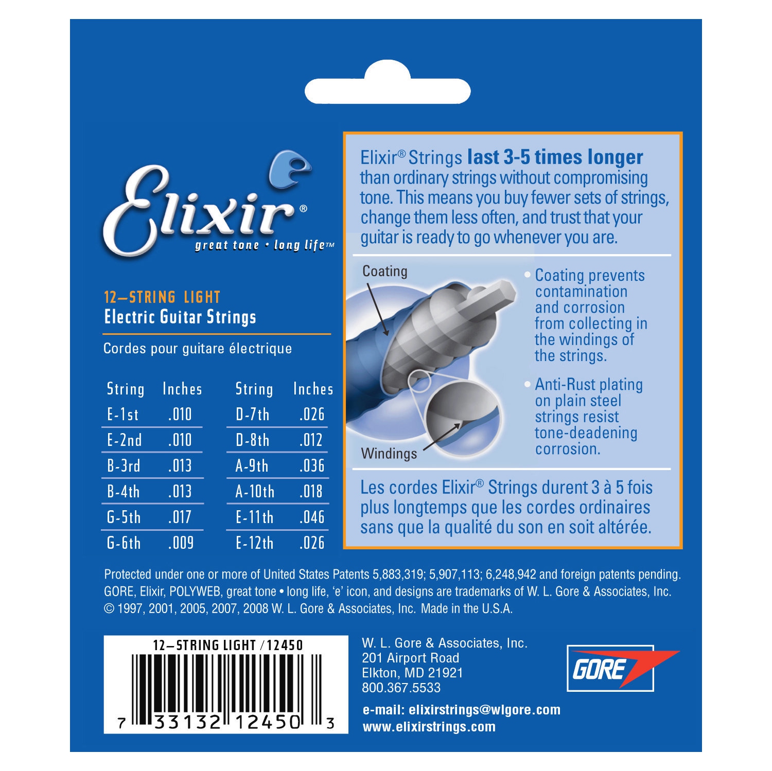 Elixir 12-String Electric Guitar Strings with Nanoweb Coating - Light 10-46