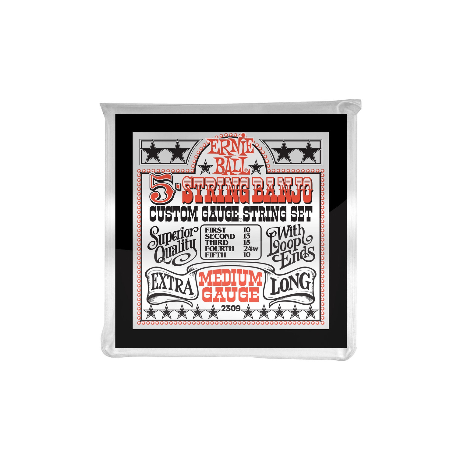 Ernie Ball P02309 Medium 5-String Loop End Stainless Steel Banjo Guitar Strings