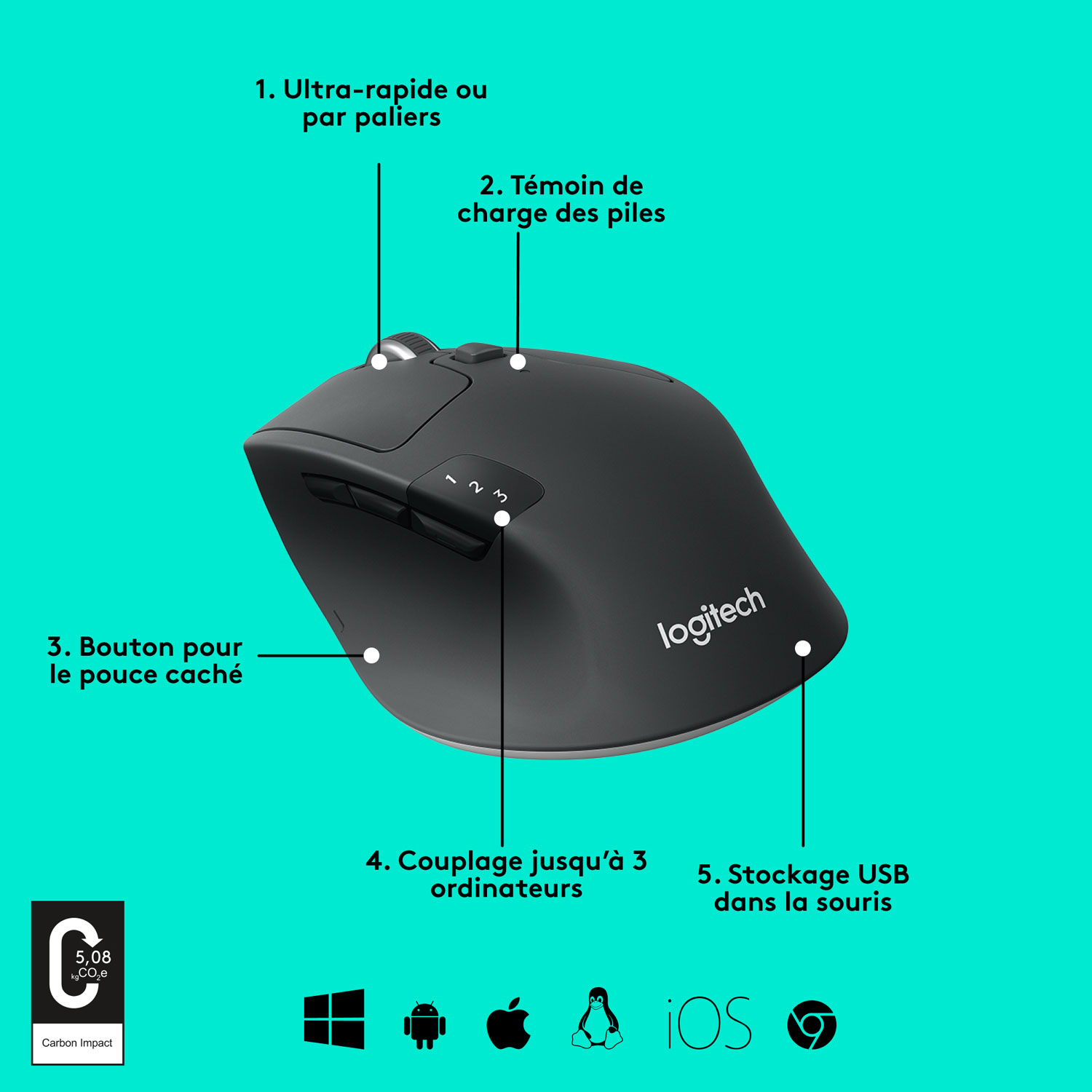 Logitech M720 Triathlon Wireless Optical Mouse - Black