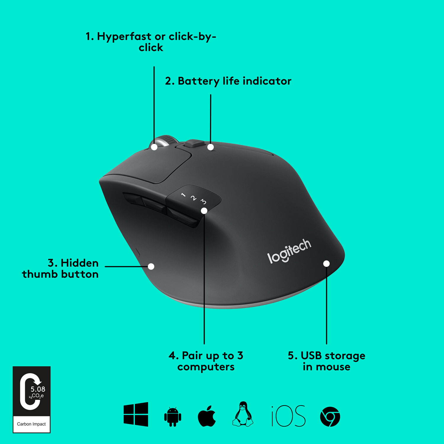 Logitech M720 Triathlon Wireless Optical Mouse - Black