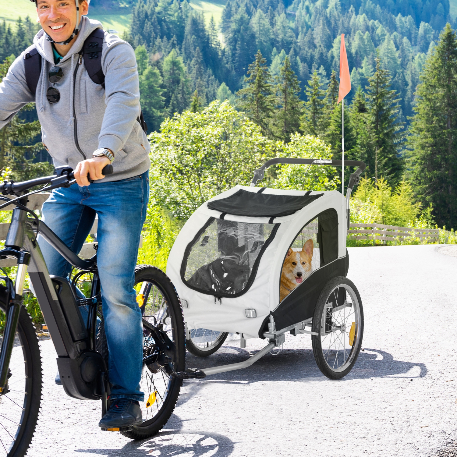 Aosom – remorque de vélo pour chiens 2-en-1 chariot de poussette pour animaux de compagnie porte-vélos pour le transport avec suspension, attelage,