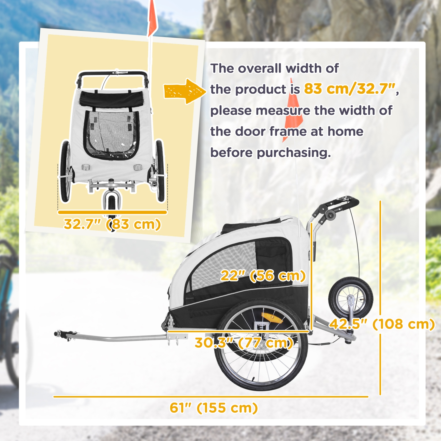 Aosom – remorque de vélo pour chiens 2-en-1 chariot de poussette pour animaux de compagnie porte-vélos pour le transport avec suspension, attelage,