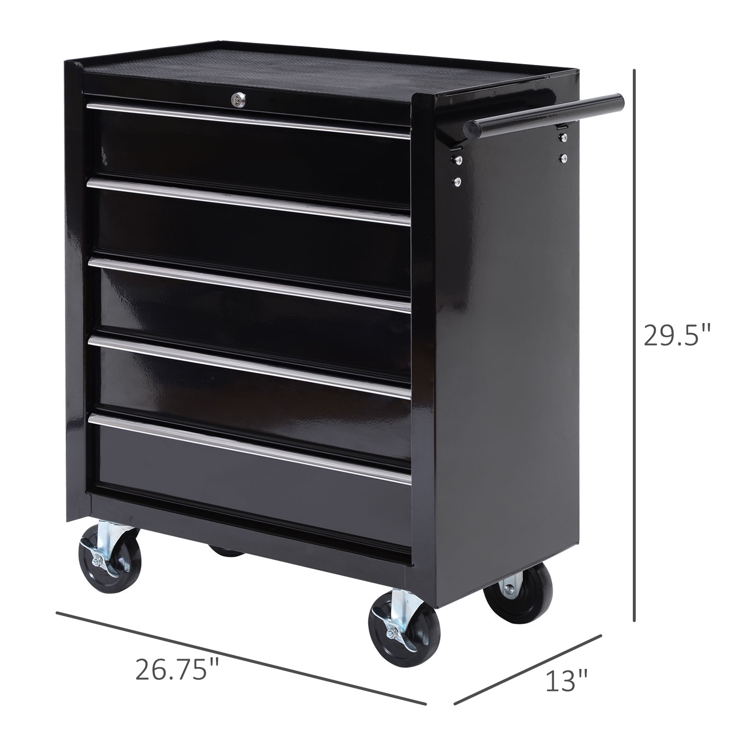 Homcom Armoire à outils roulante en acier à 5 tiroirs Boîte de rangement à roulettes Noir 31"