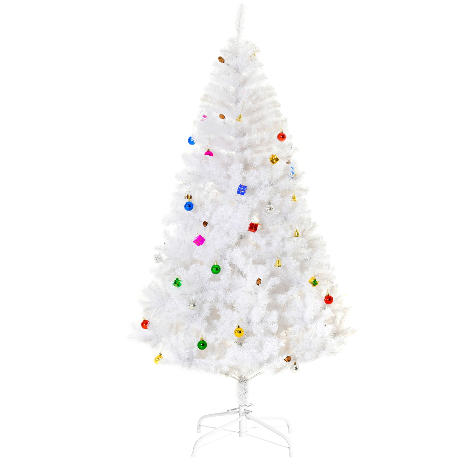 HOMCOM 6ft Artificial Christmas Tree, Home Indoor Xmas Holidays Décor with Ornament, White