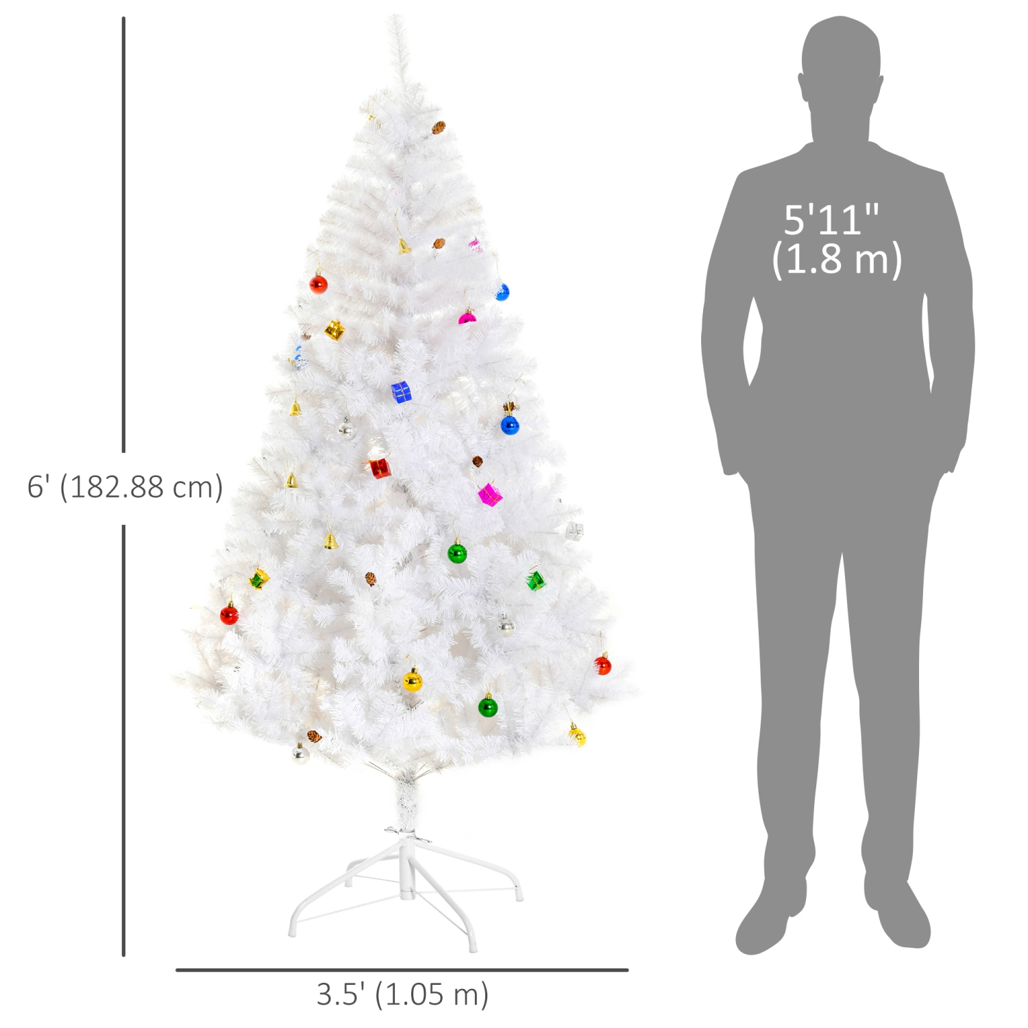HOMCOM 6ft Artificial Christmas Tree, Home Indoor Xmas Holidays Décor with Ornament, White
