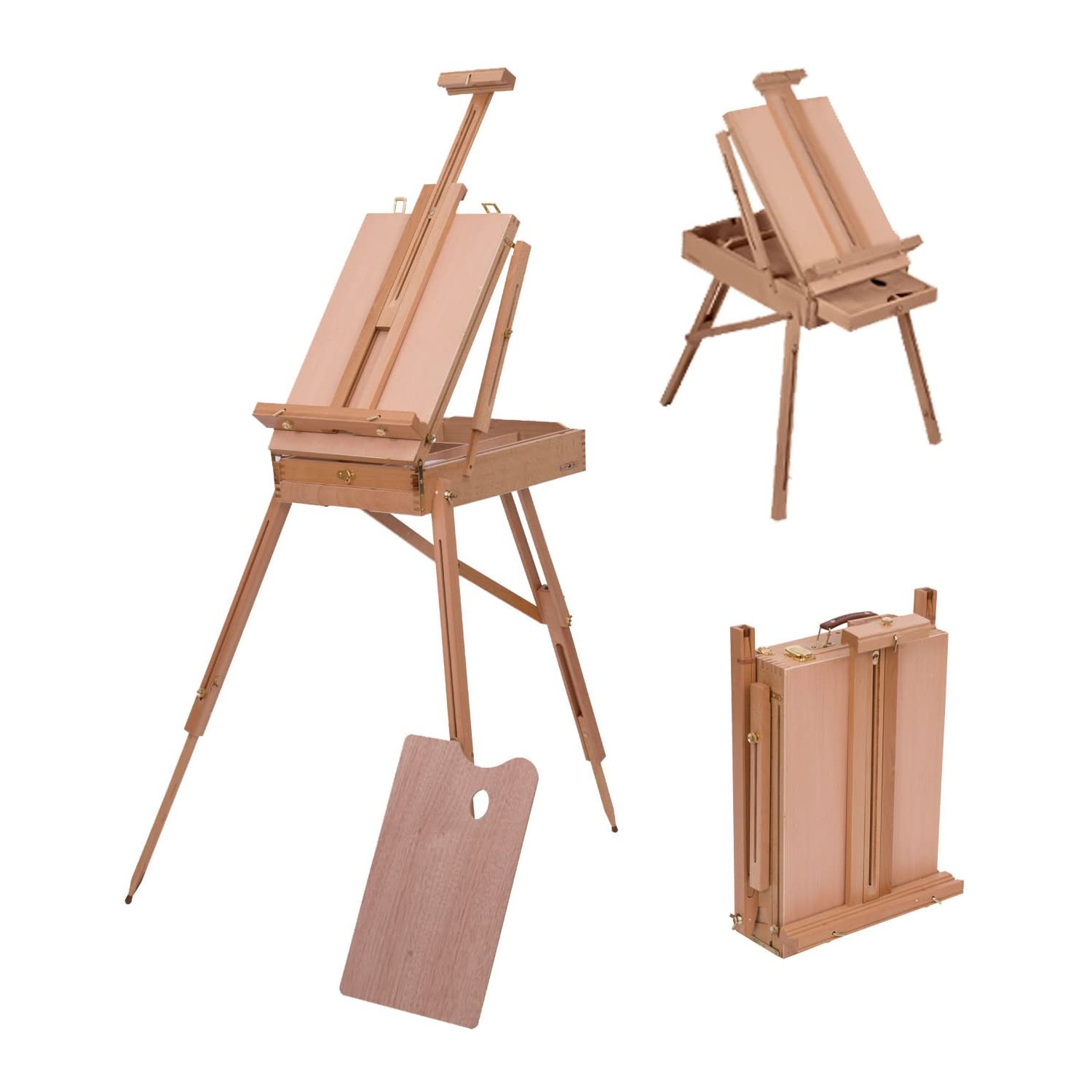 Chevalet pliable de 72.4 po de HOMCOM, boîte à croquis portative, chevalet en bois de style français avec tiroir, palette, bandoulière, maintenir la
