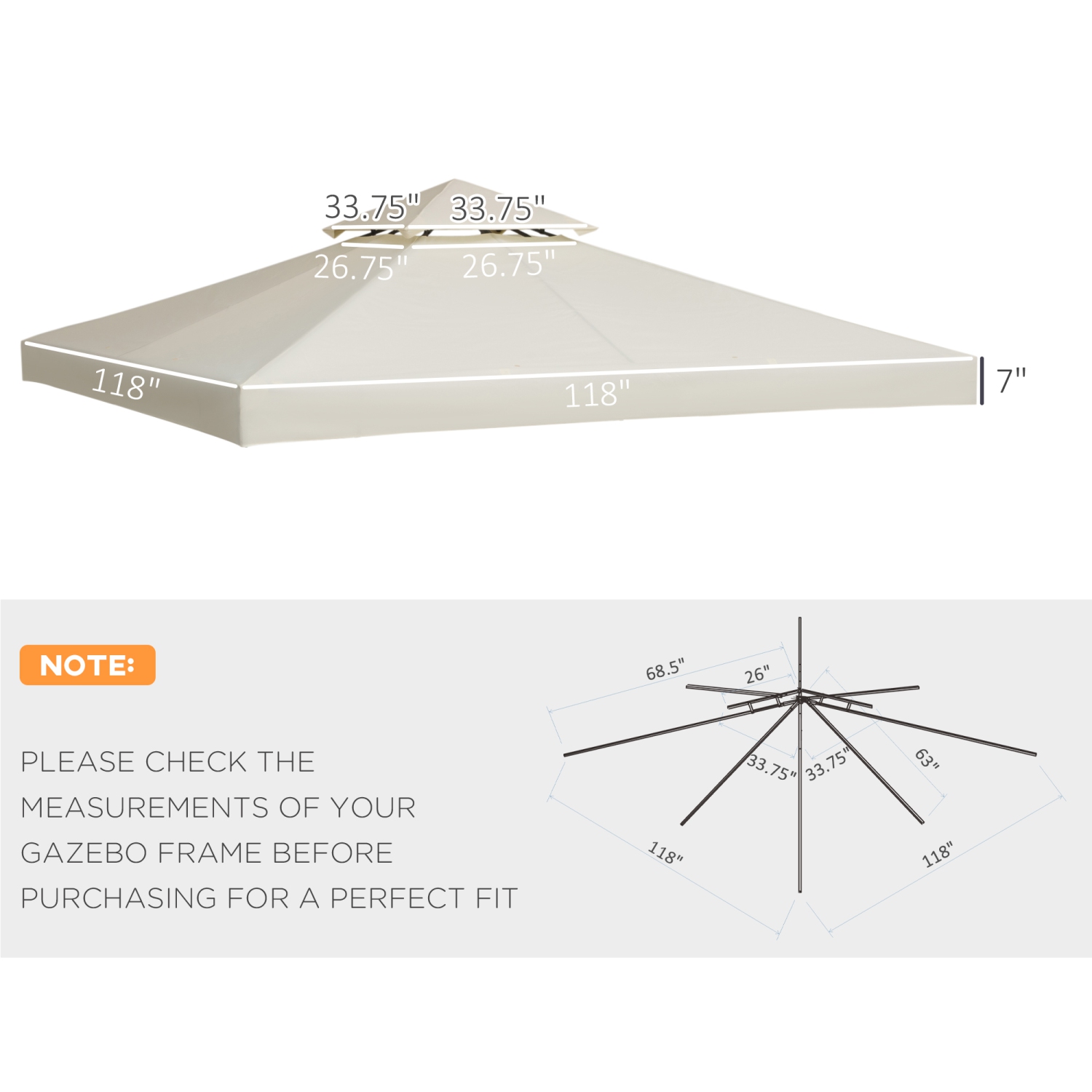 Store de rechange pour abri de jardin extérieur Outsunny, 9,84 x 9,84 pi, 2 niveaux, blanc crème