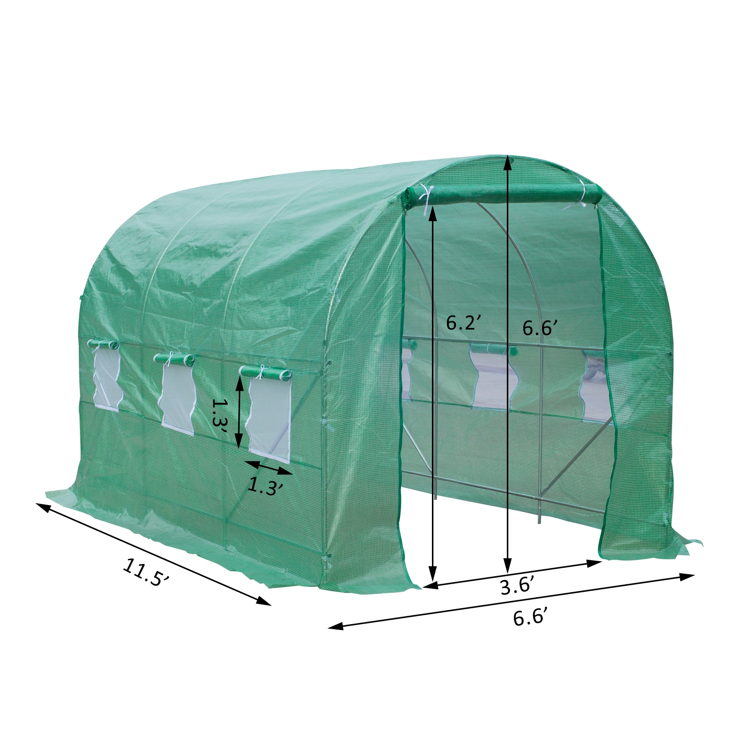 Outsunny 11.5x6.7x6.7FT Walk-in Tunnel Greenhouse Green