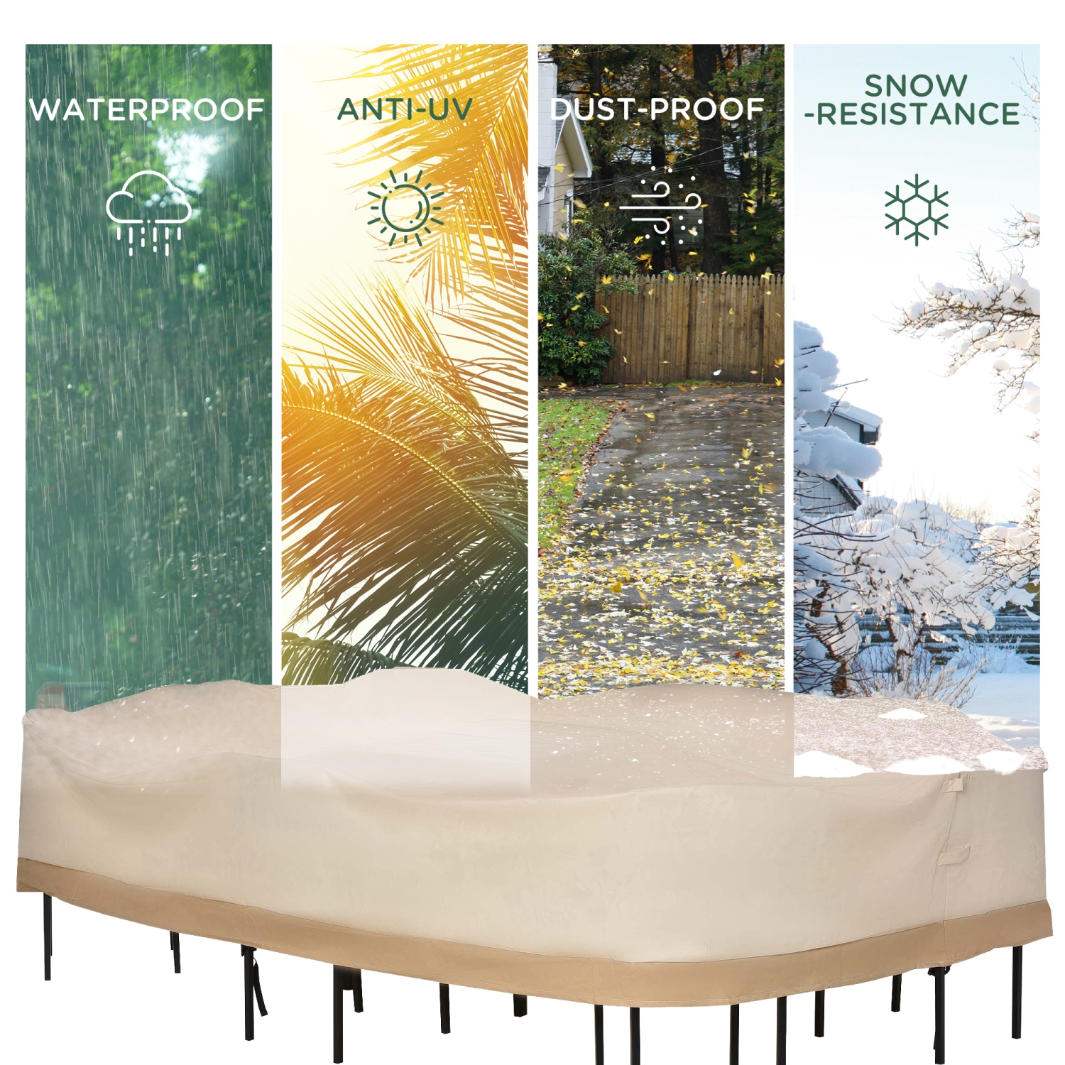 Outsunny 84 B – Housse pour ensemble table ovale et chaise de jardin 129,9-po, ensemble de canapé beige/café