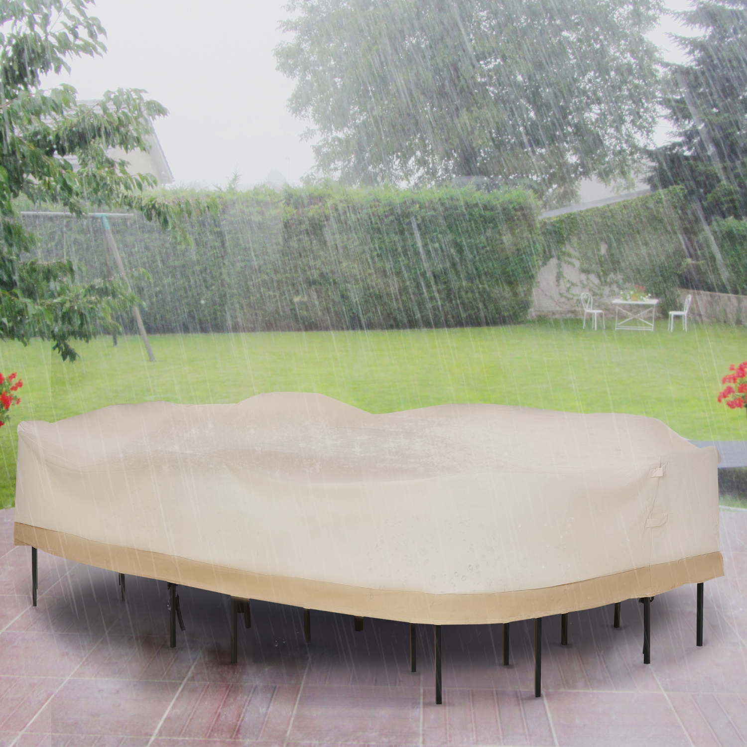 Outsunny 84 B – Housse pour ensemble table ovale et chaise de jardin 129,9-po, ensemble de canapé beige/café