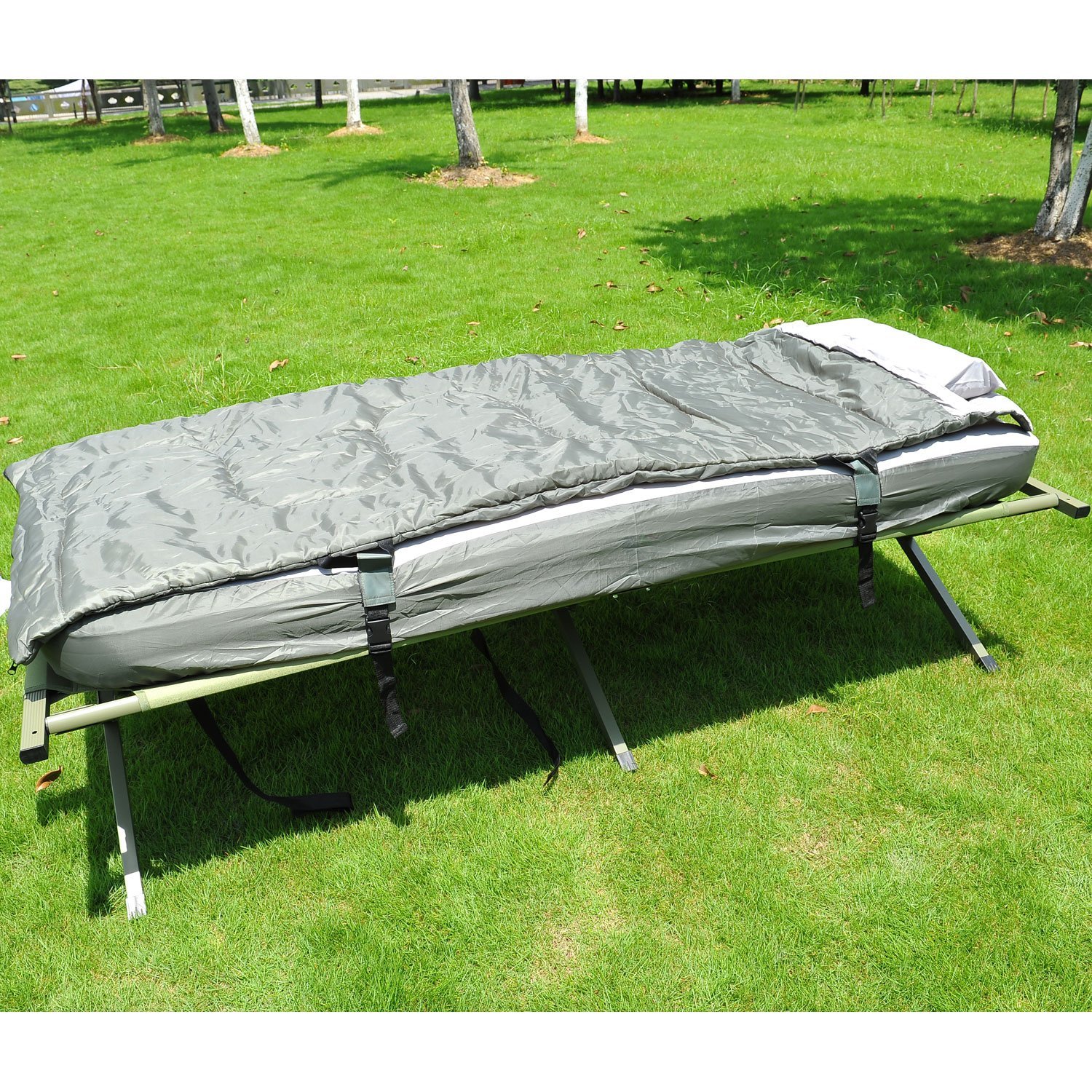 Outsunny Camping Bed Set Green with Sleeping Bag Air Mattress Pillow