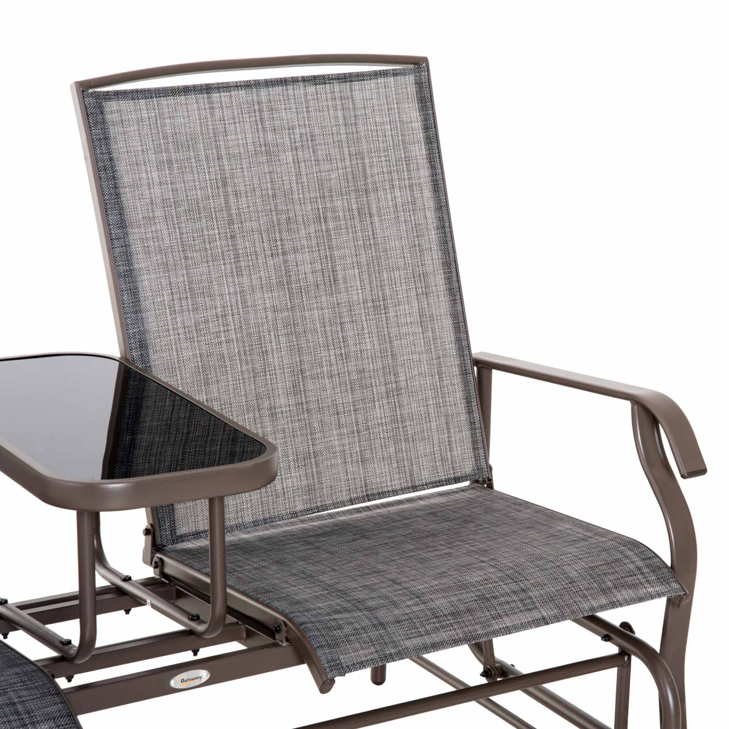 Outsunny Outdoor Glider Bench with Table, Patio Loveseat for 2 Persons, Garden Glider Rocking Chair with Breathable Mesh Fabric, Grey