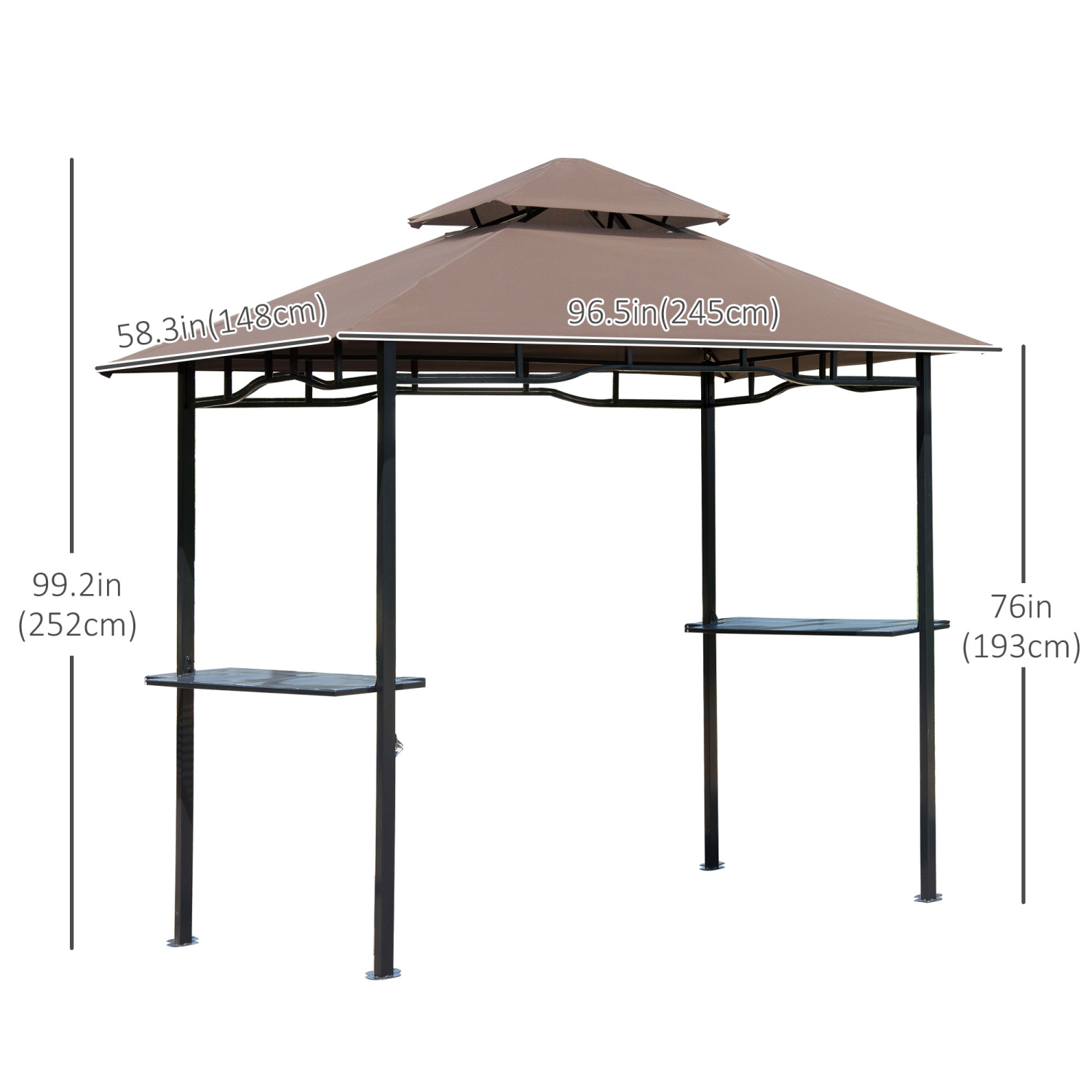 Outsunny 8' x 5' BBQ Grill Gazebo Tent with Double Tiered Canopy for Outdoor Sun Shade, Coffee