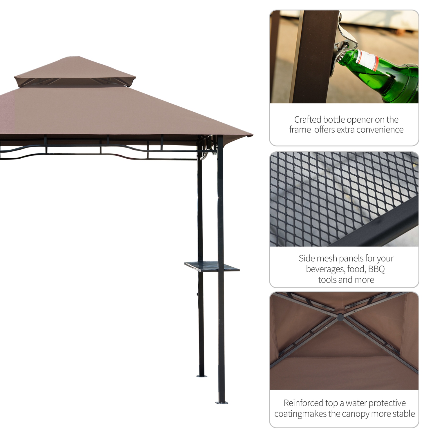 Outsunny 8' x 5' BBQ Grill Gazebo Tent with Double Tiered Canopy for Outdoor Sun Shade, Coffee