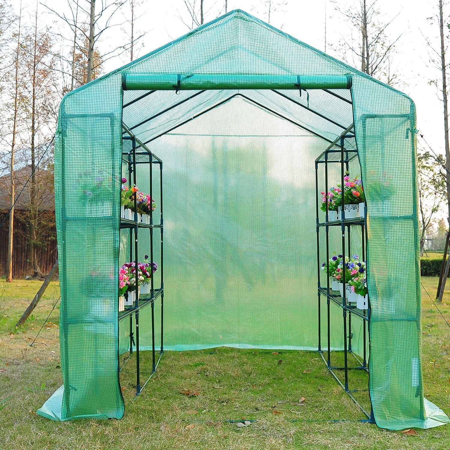 Outsunny 8x6x7FT Green House with Shelves