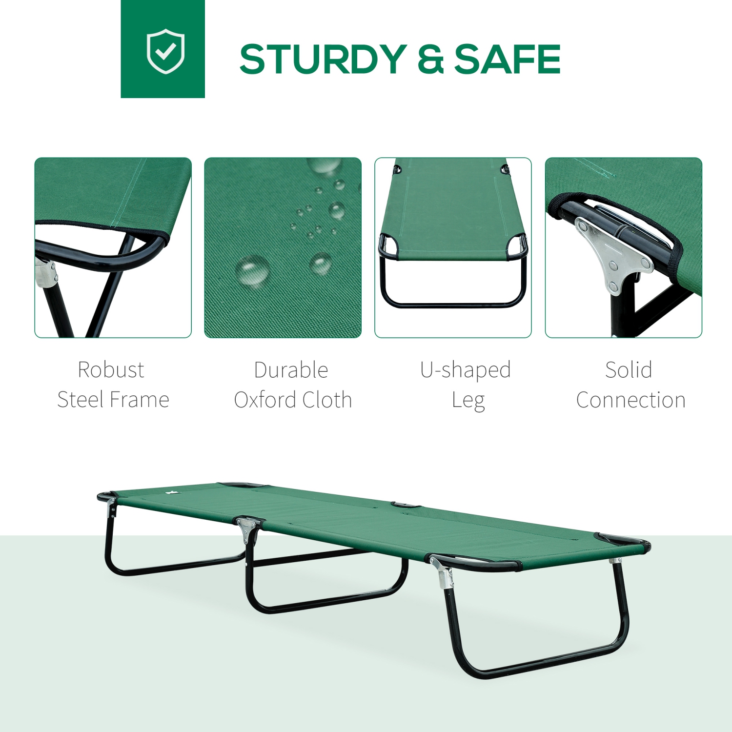 Lit de camping pliant Outsunny pour adultes lit de repos extérieur portatif pour Office Beach Home, vert