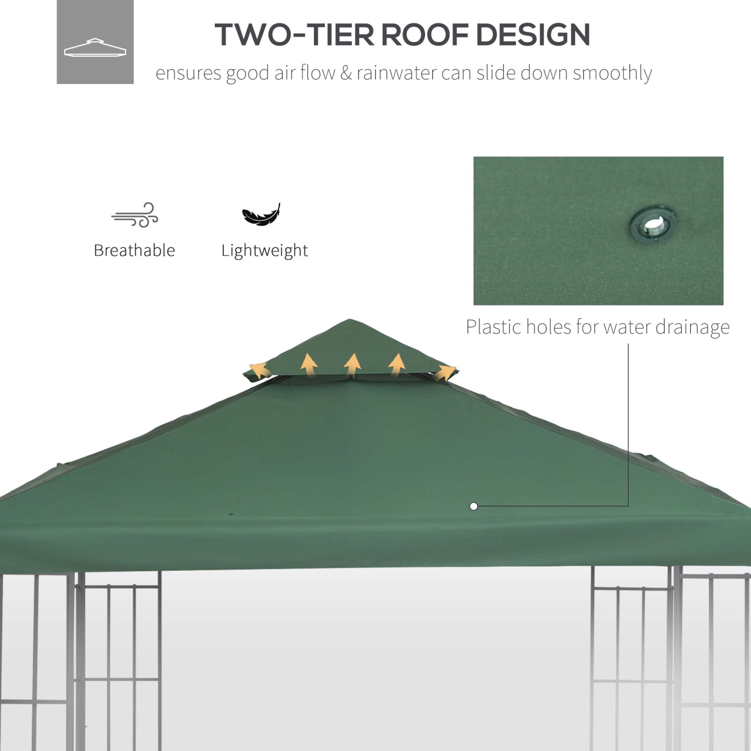 Outsunny 9.84' x 9.84' Square 2-Tier Gazebo Canopy Replacement Top Cover Outdoor Garden Sun Shade, Green