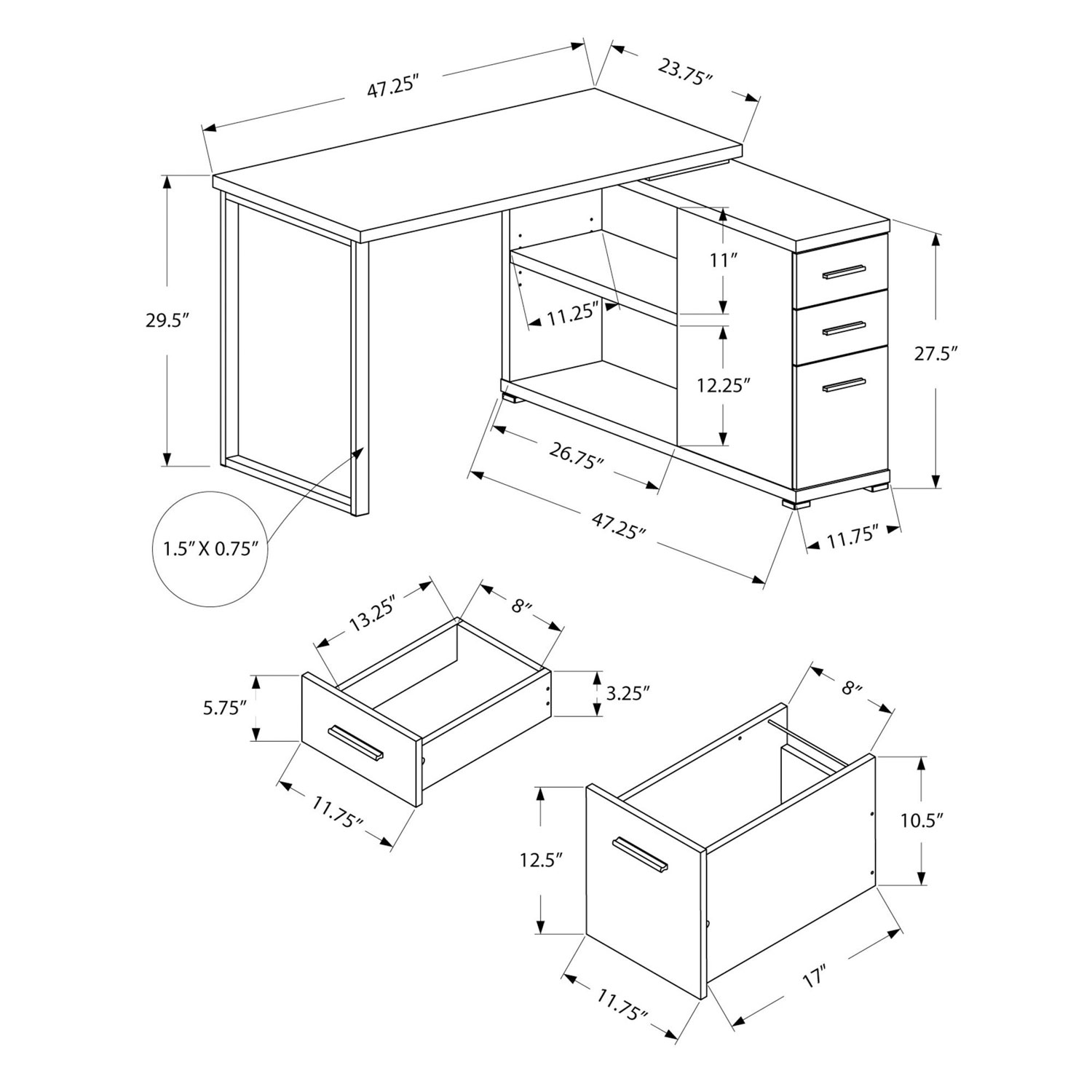 Contemporary L-Shaped Desk - White