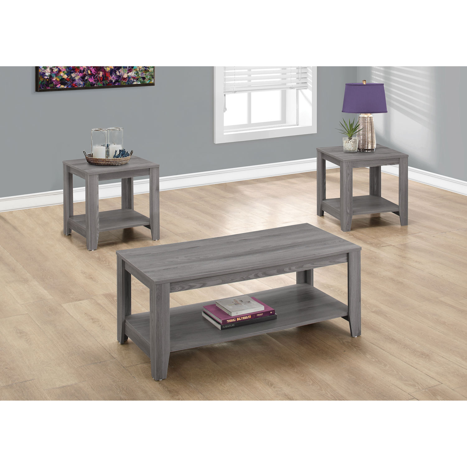 Ensemble de 3 tables de style contemporain - Gris
